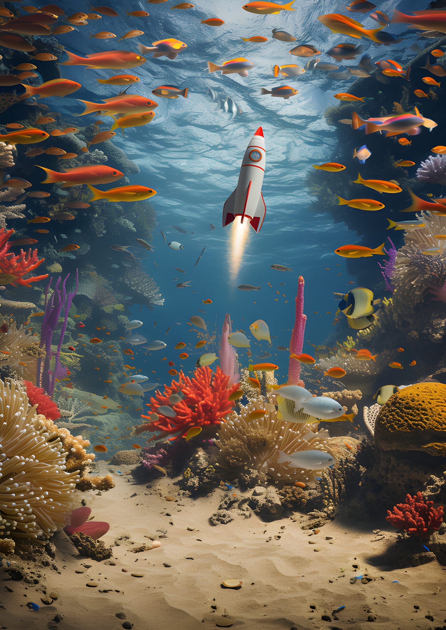 Rocket Launch Underwater Reef Scene - Impossible Images - Unique stock