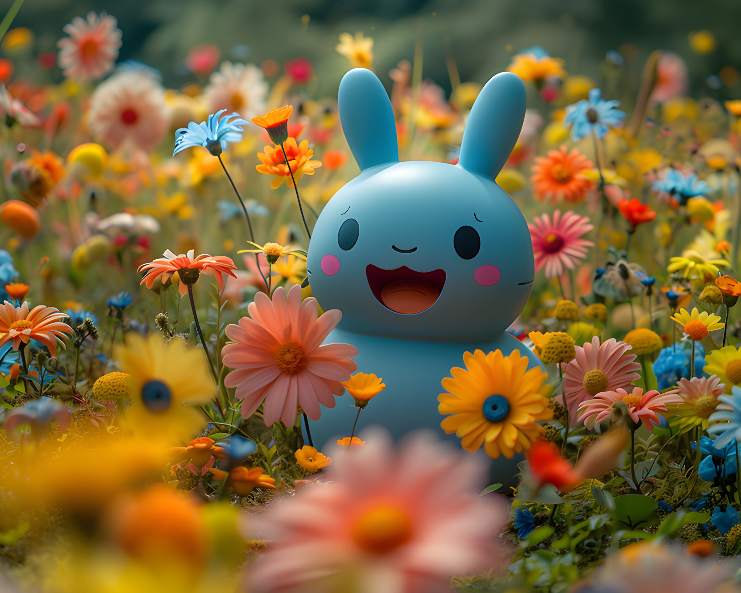 Happy Bunny in Flower Field