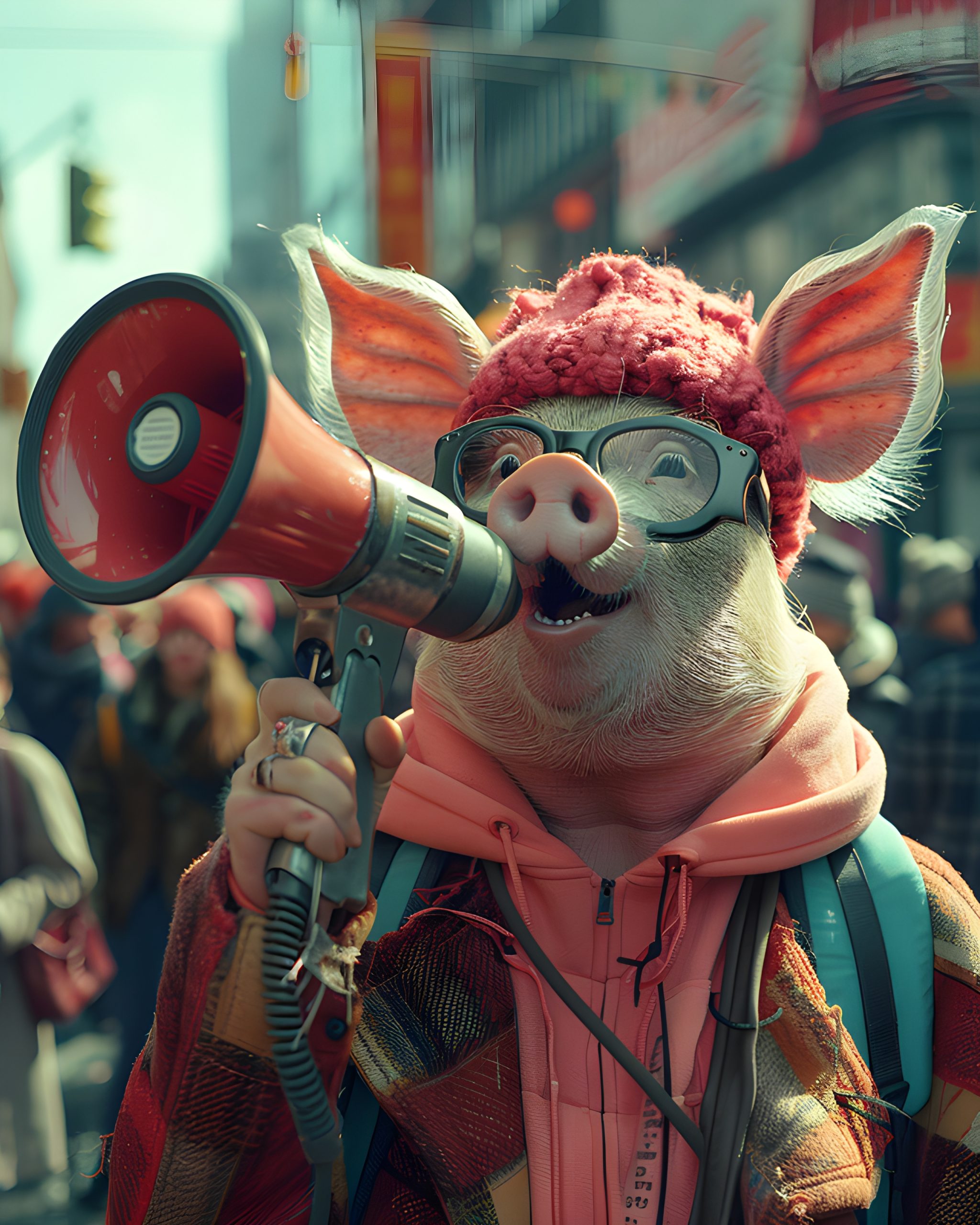 Pig With Megaphone Protests