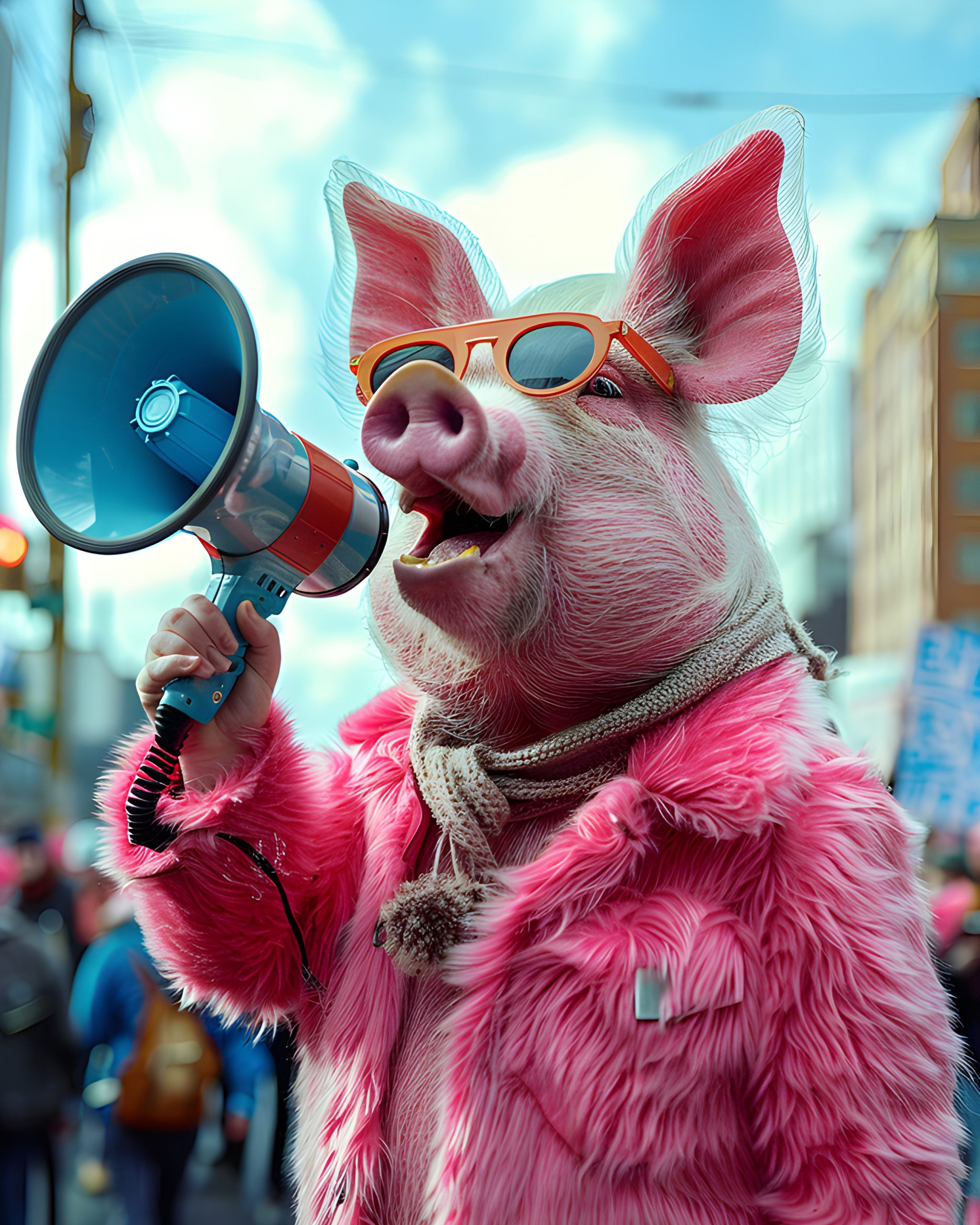 Pink Pig Protests with Megaphone