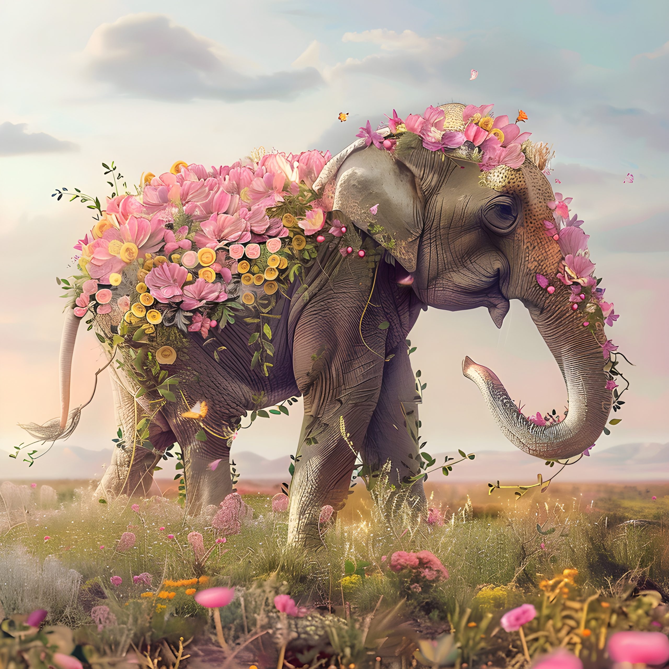 Floral Elephant in a Meadow