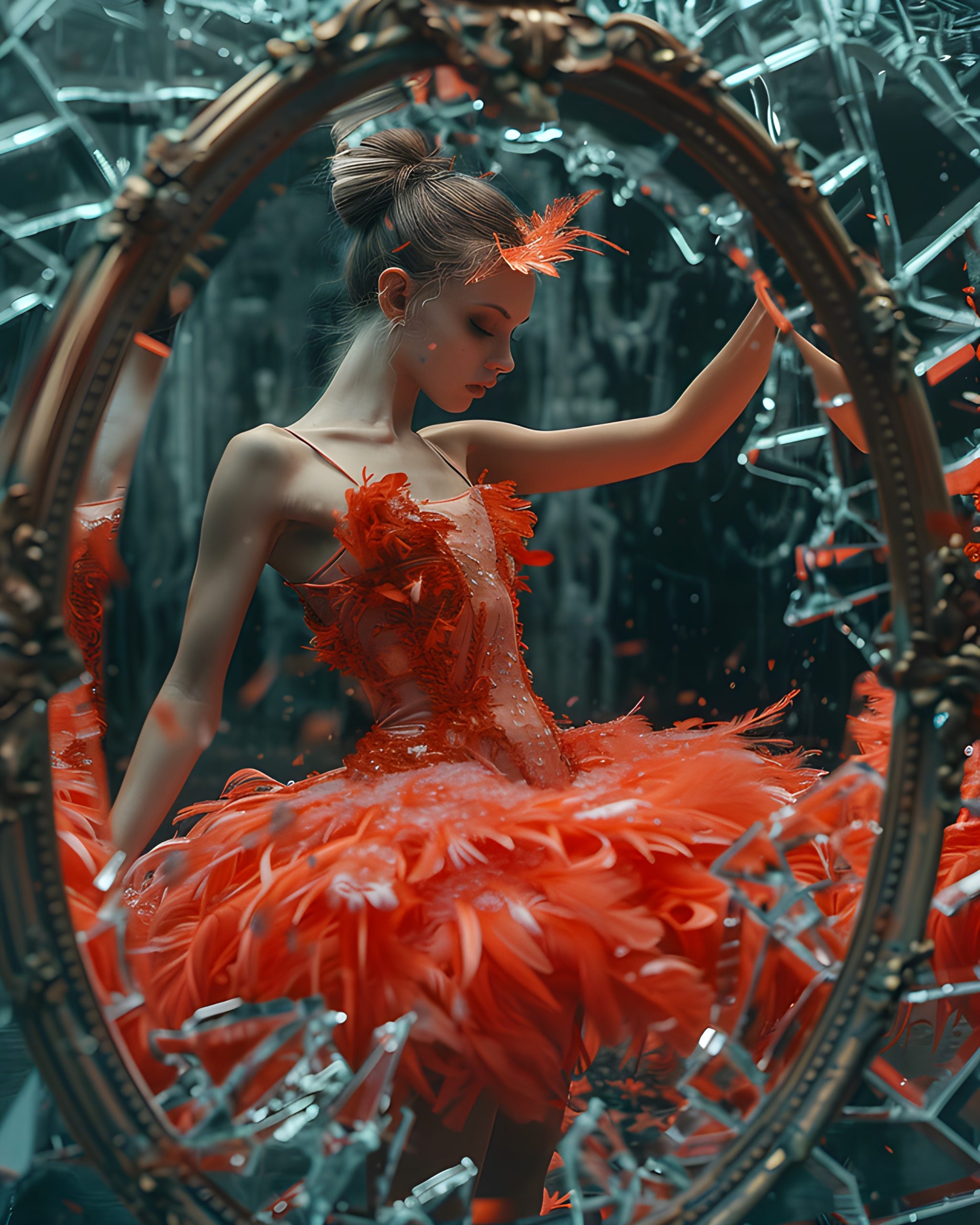 Crimson Feathers Broken Mirror