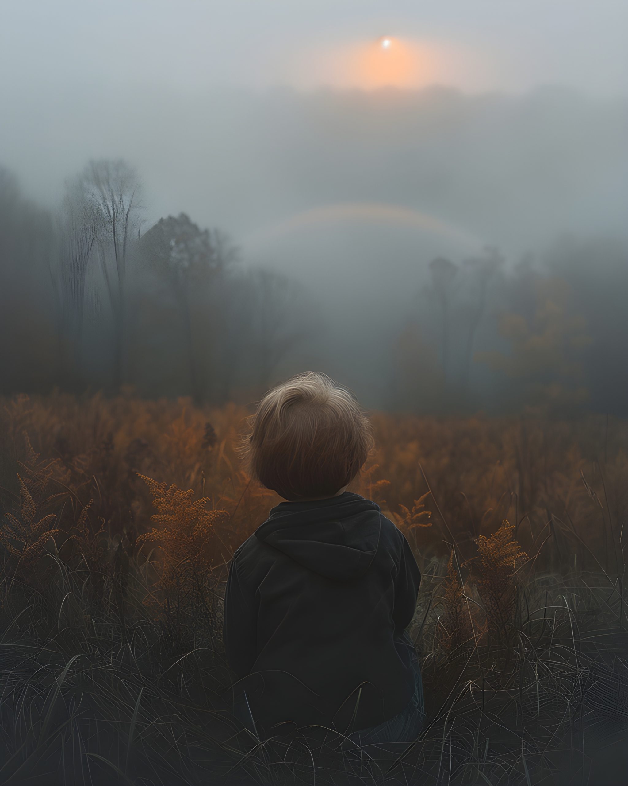 Child in Misty Meadow Sunrise