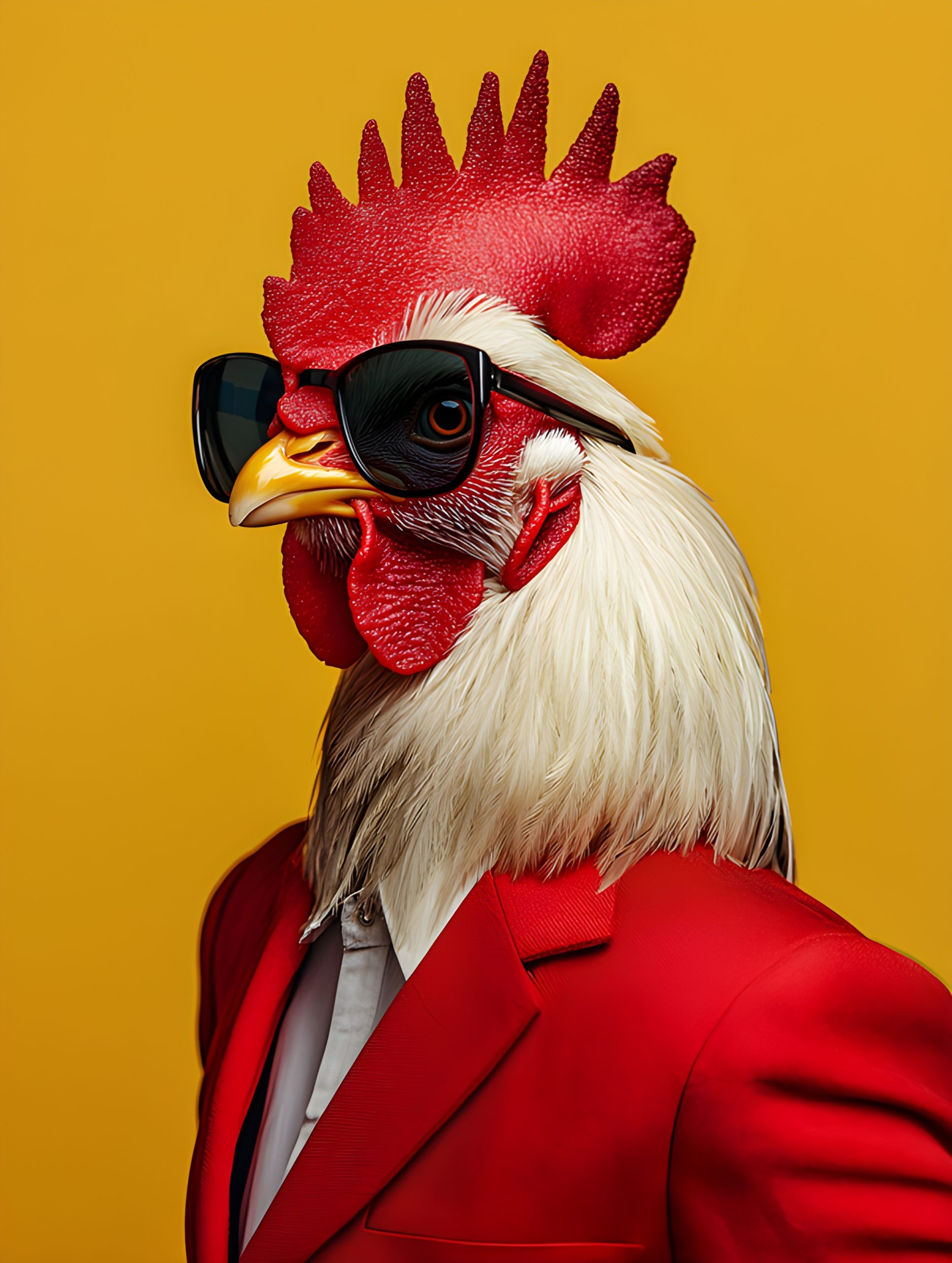 Cool Rooster in a Red Suit