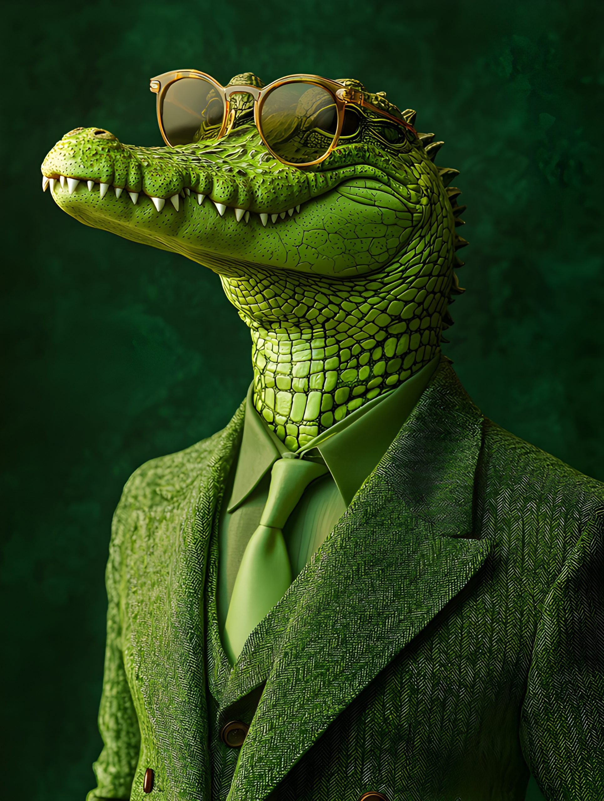 Sophisticated Gator in Green Suit