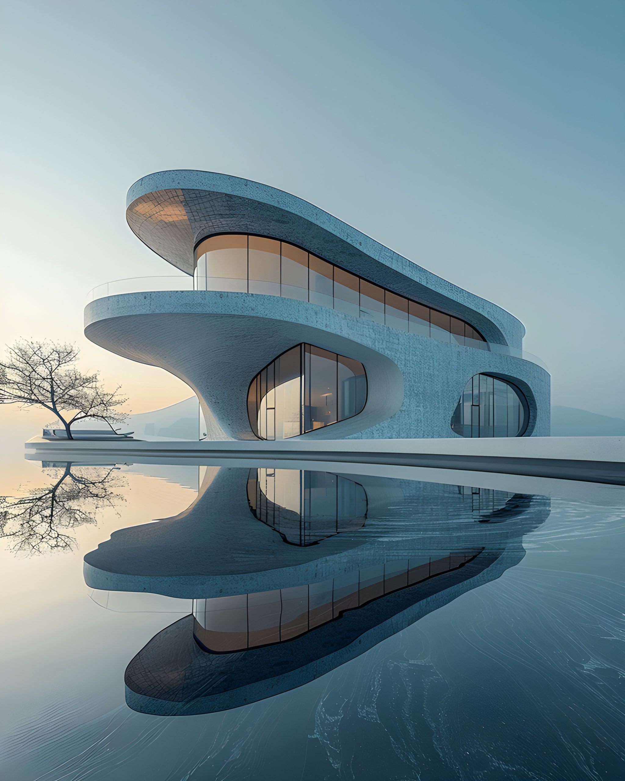 Curving Coastal Concrete Villa