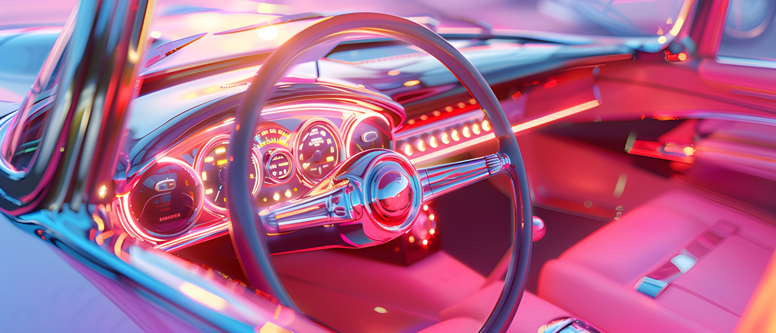Retro Pink Classic Car Interior