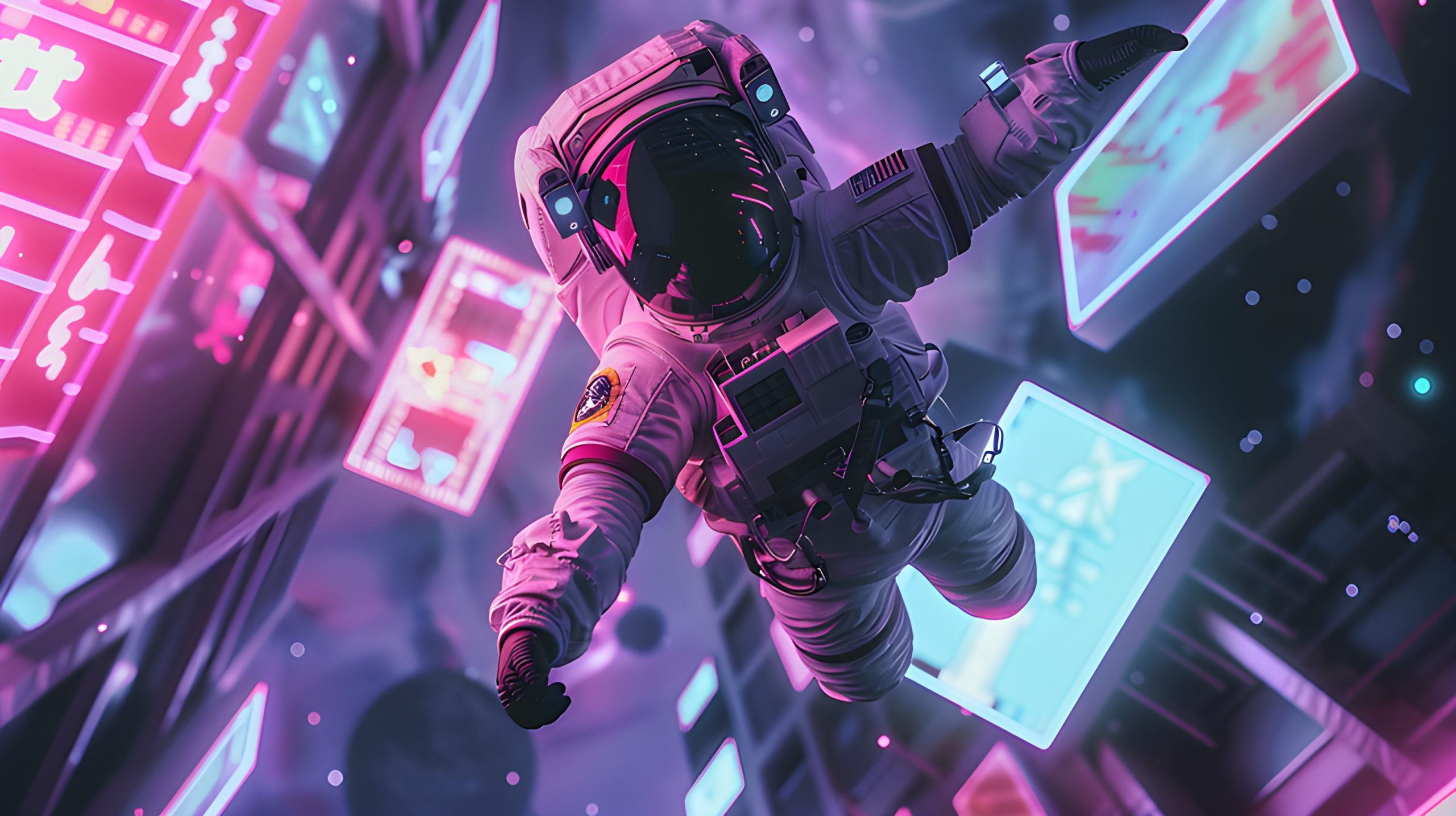 Astronaut in Neon Space City