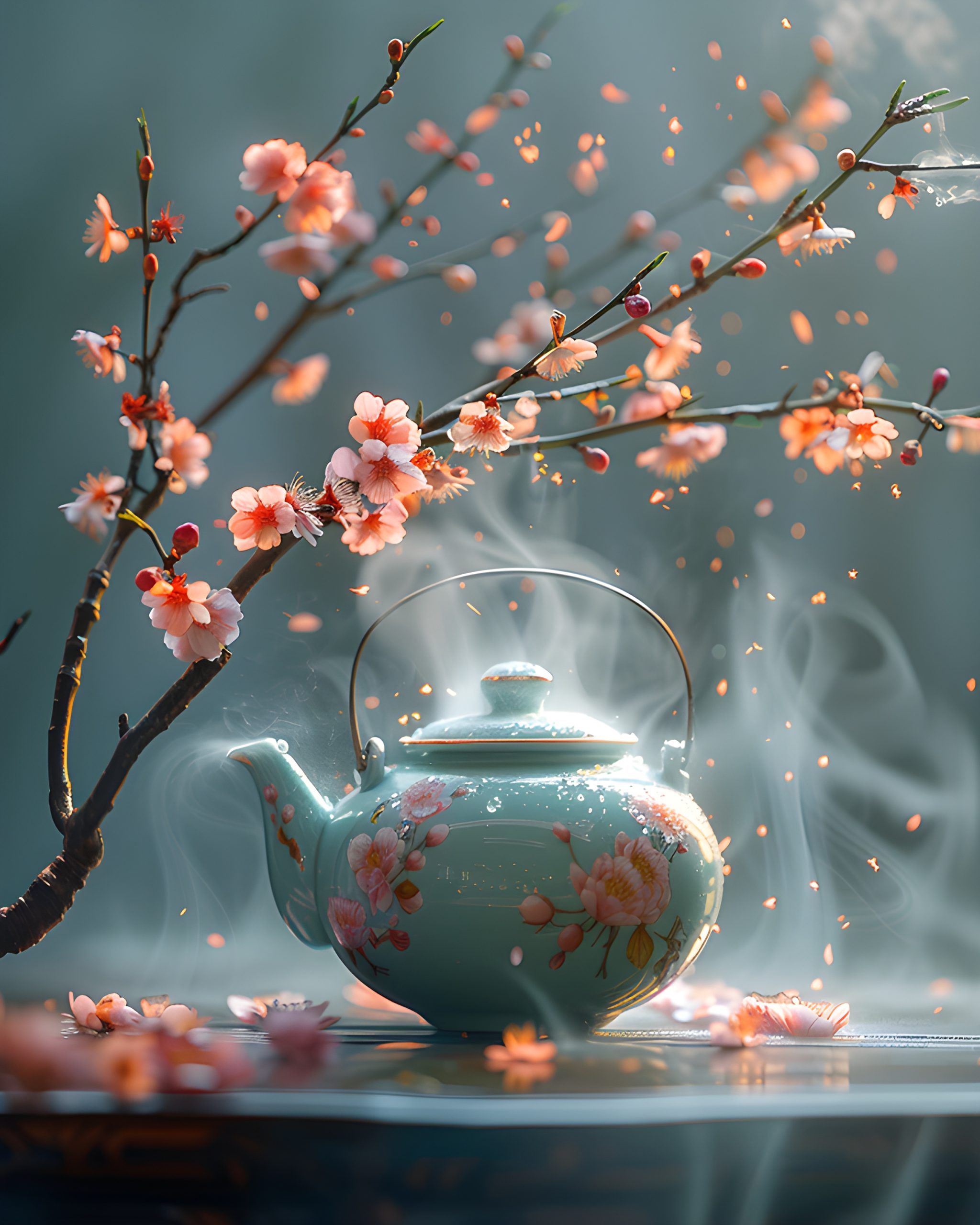 Teapot and Blossoms