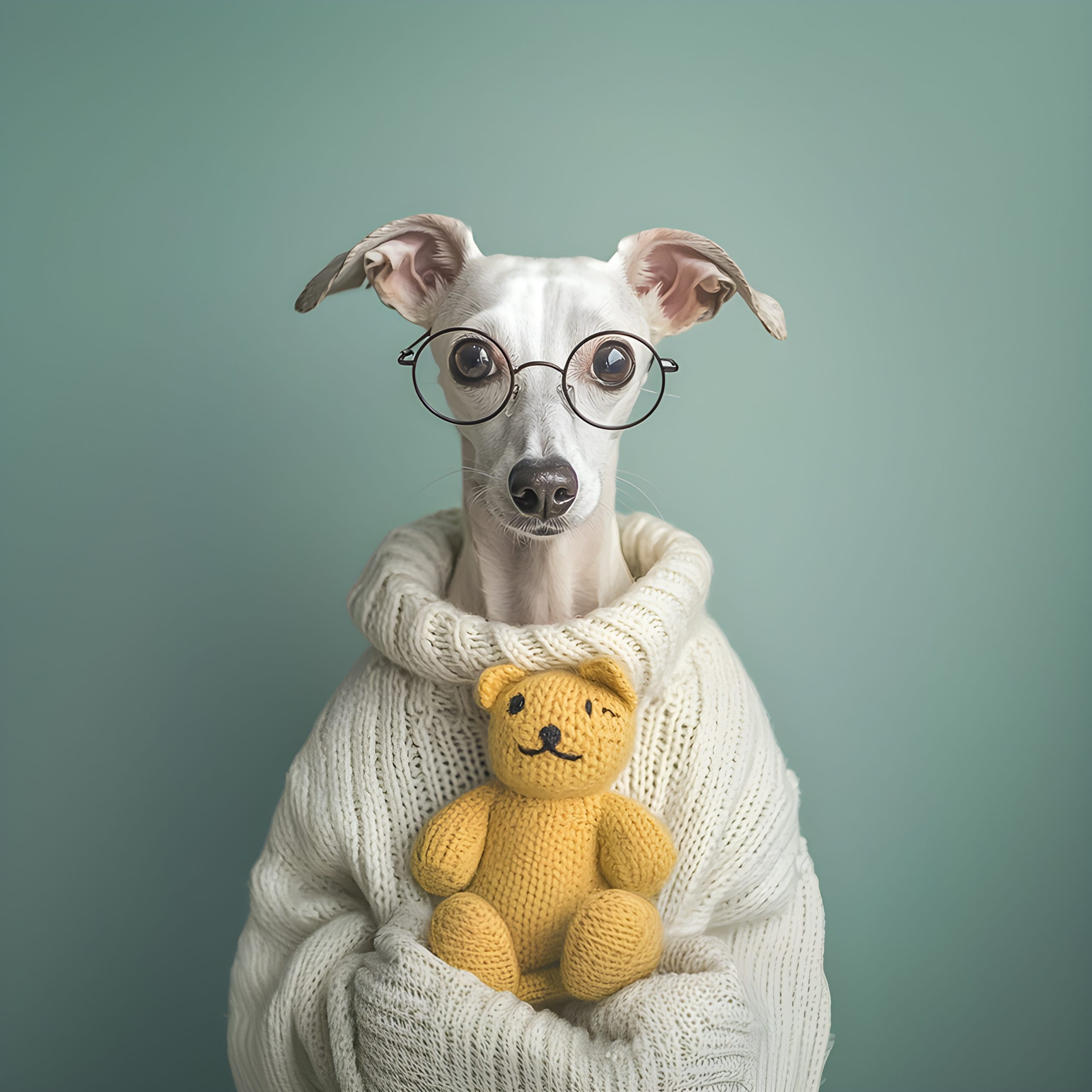 Italian Greyhound in Sweater with Toy Bear