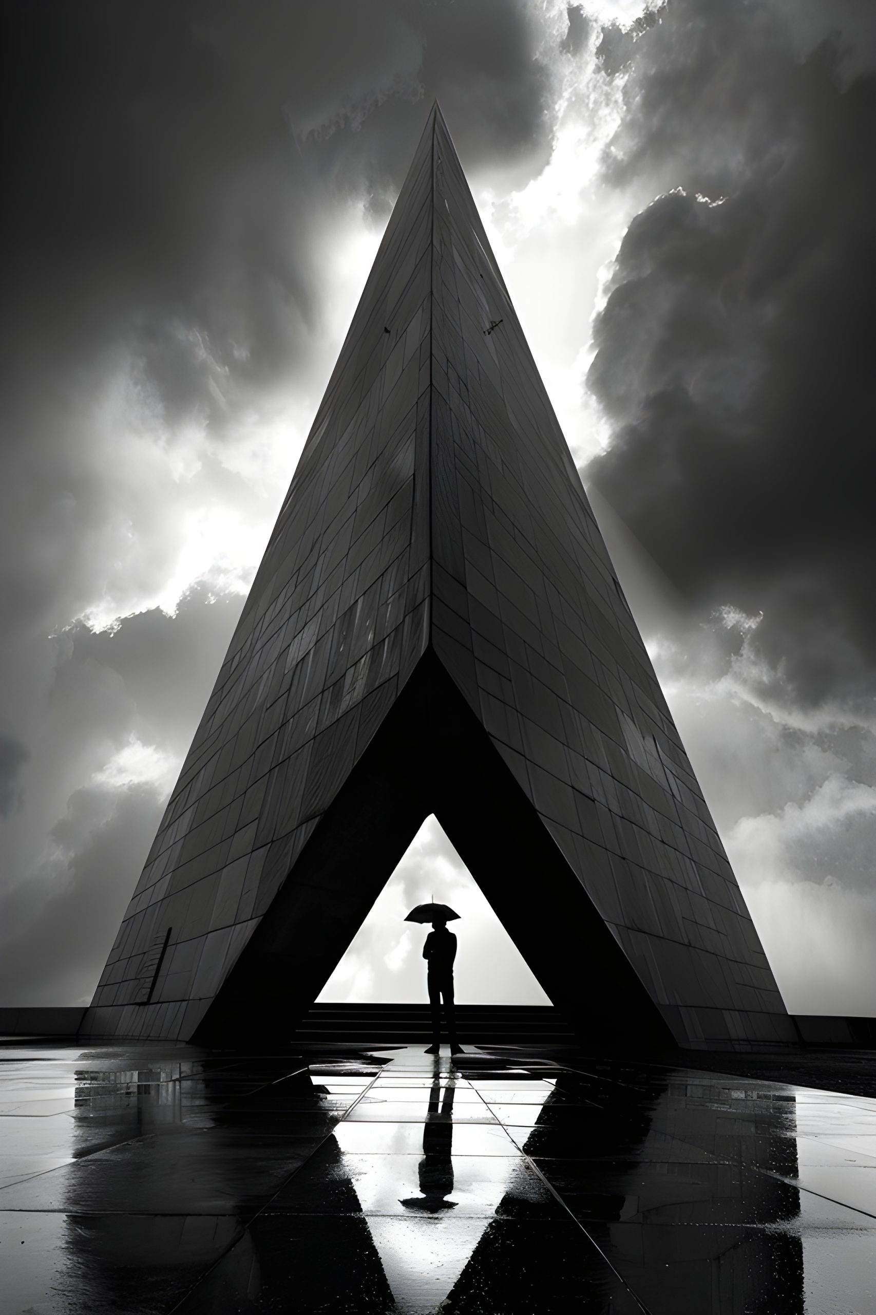 Pyramid, Man, Umbrella, Stormy Sky
