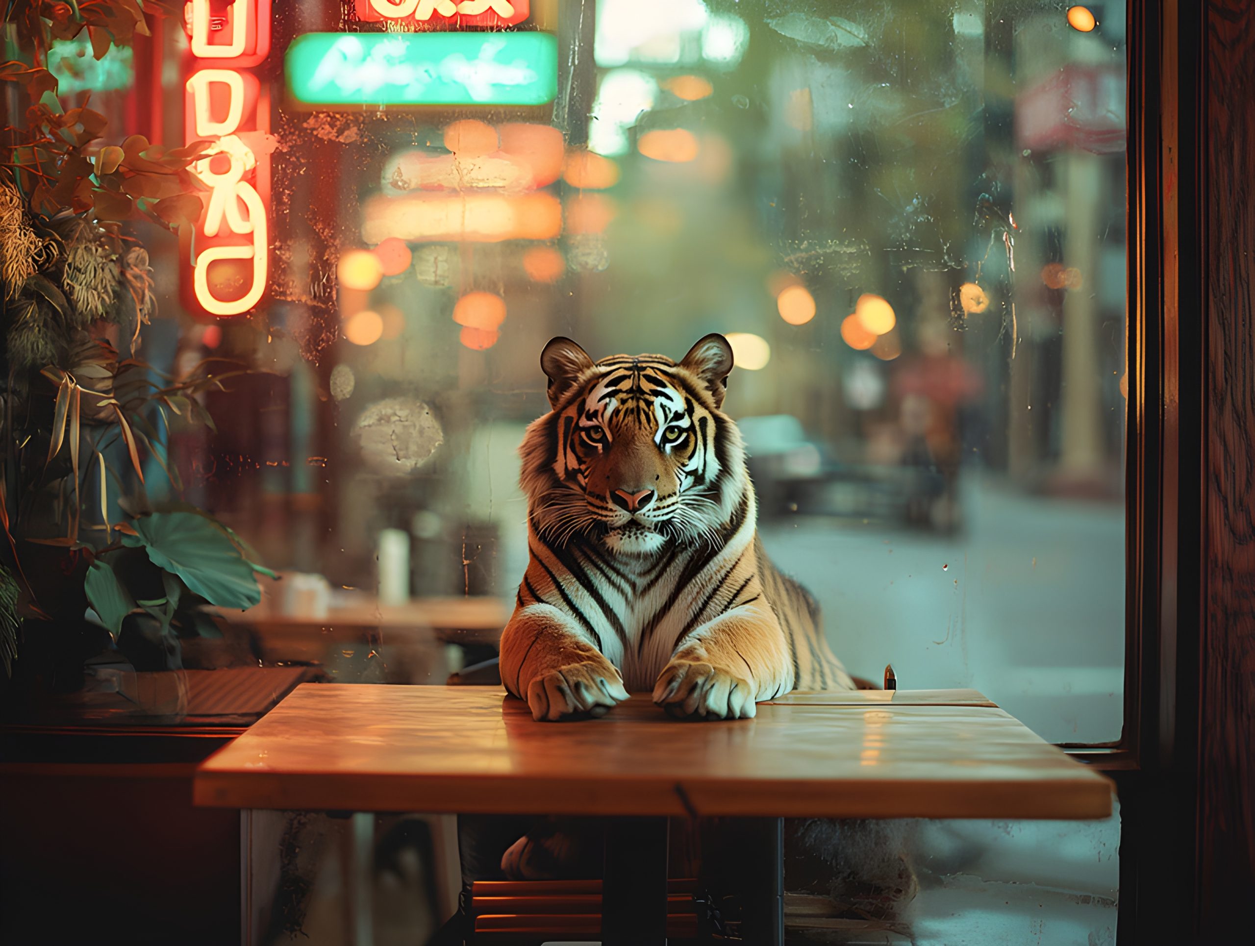 Tiger at a City Bistro