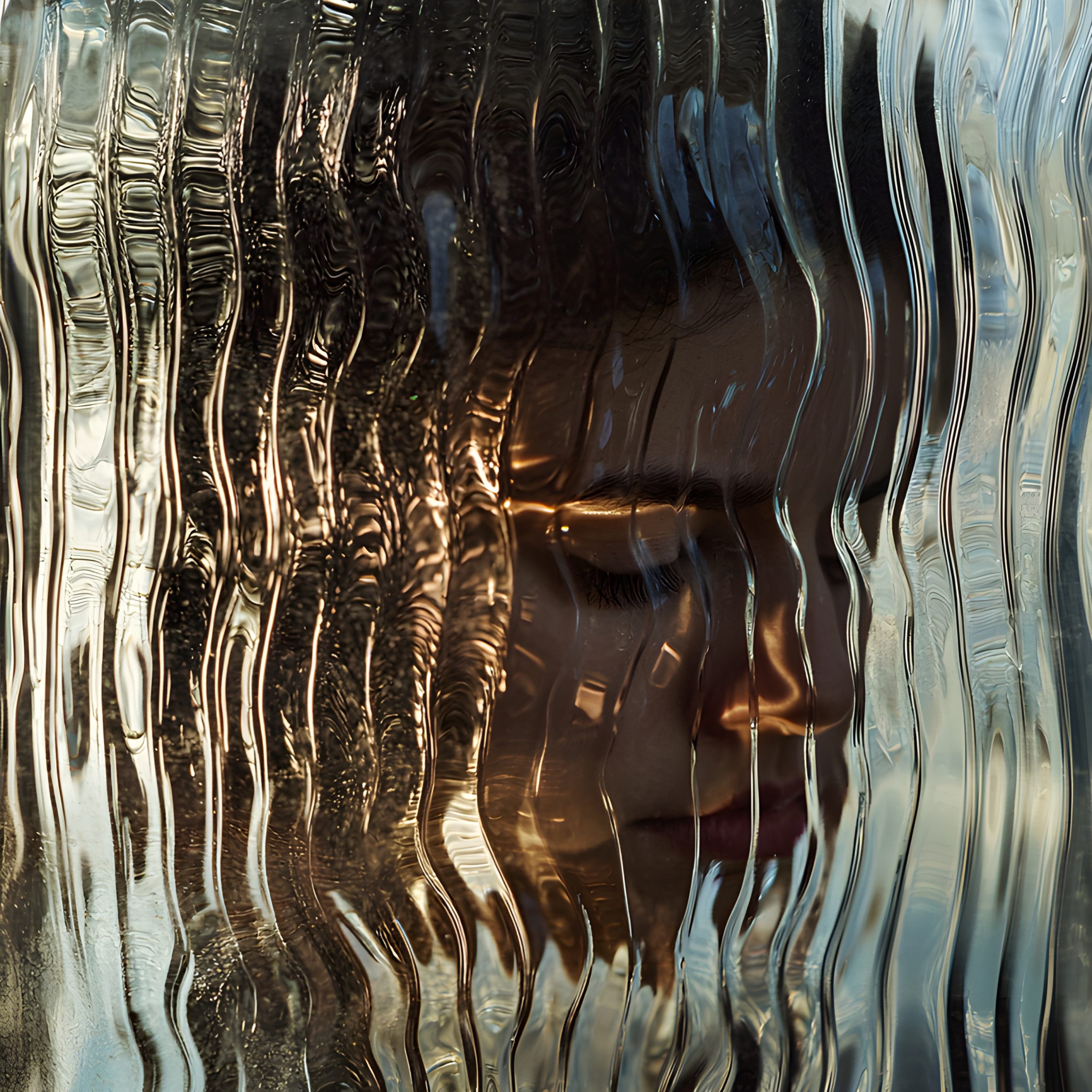 Woman Behind Wavy Glass
