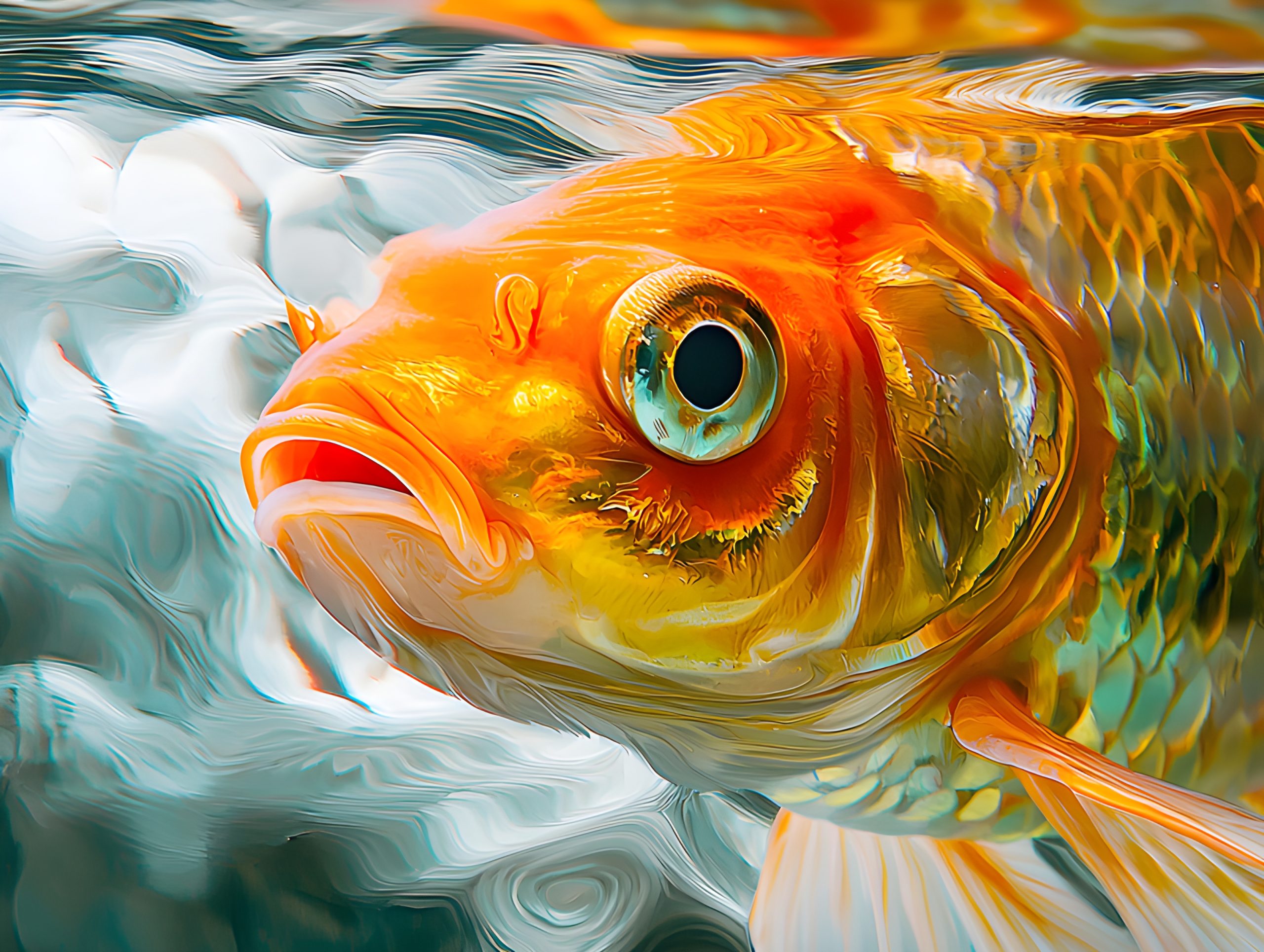 Golden Koi in Water Flow