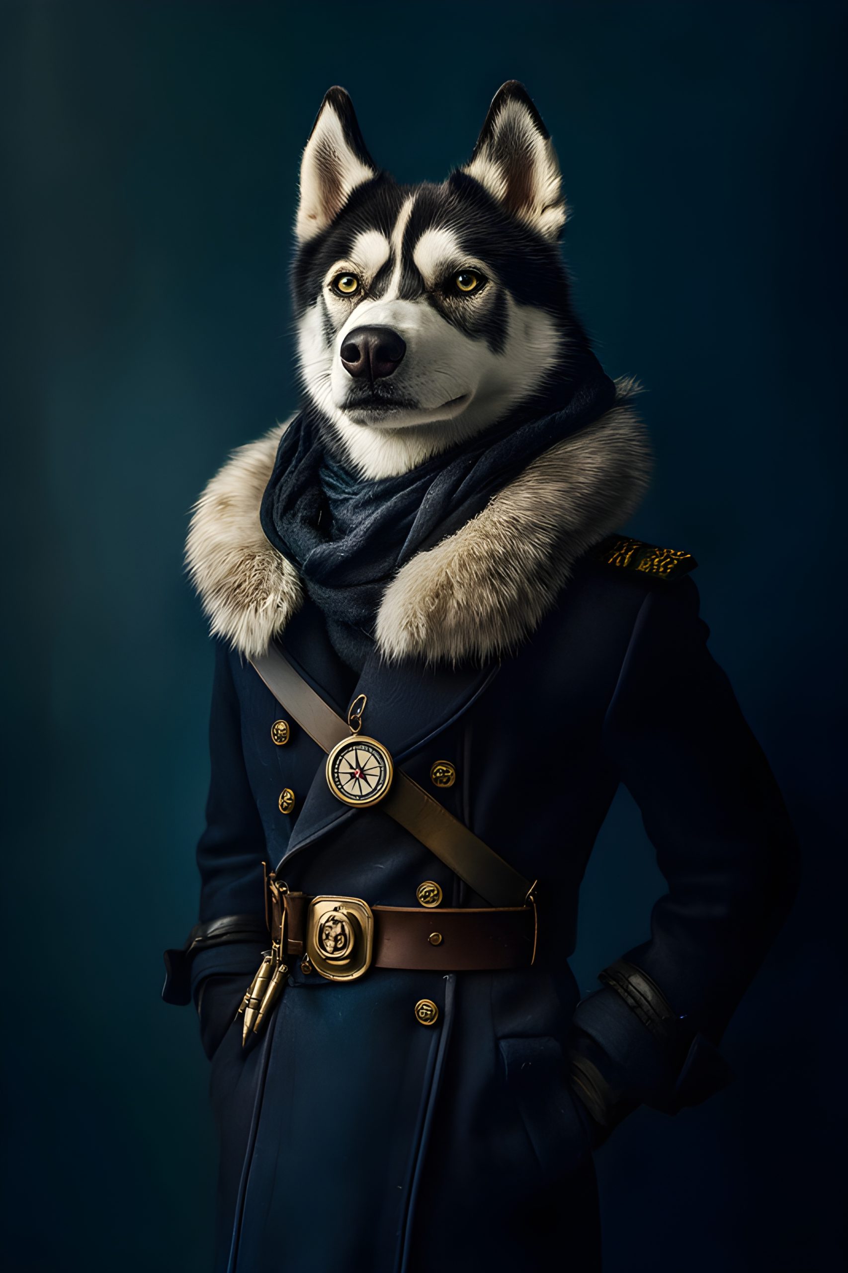 Husky Officer in Winter Coat