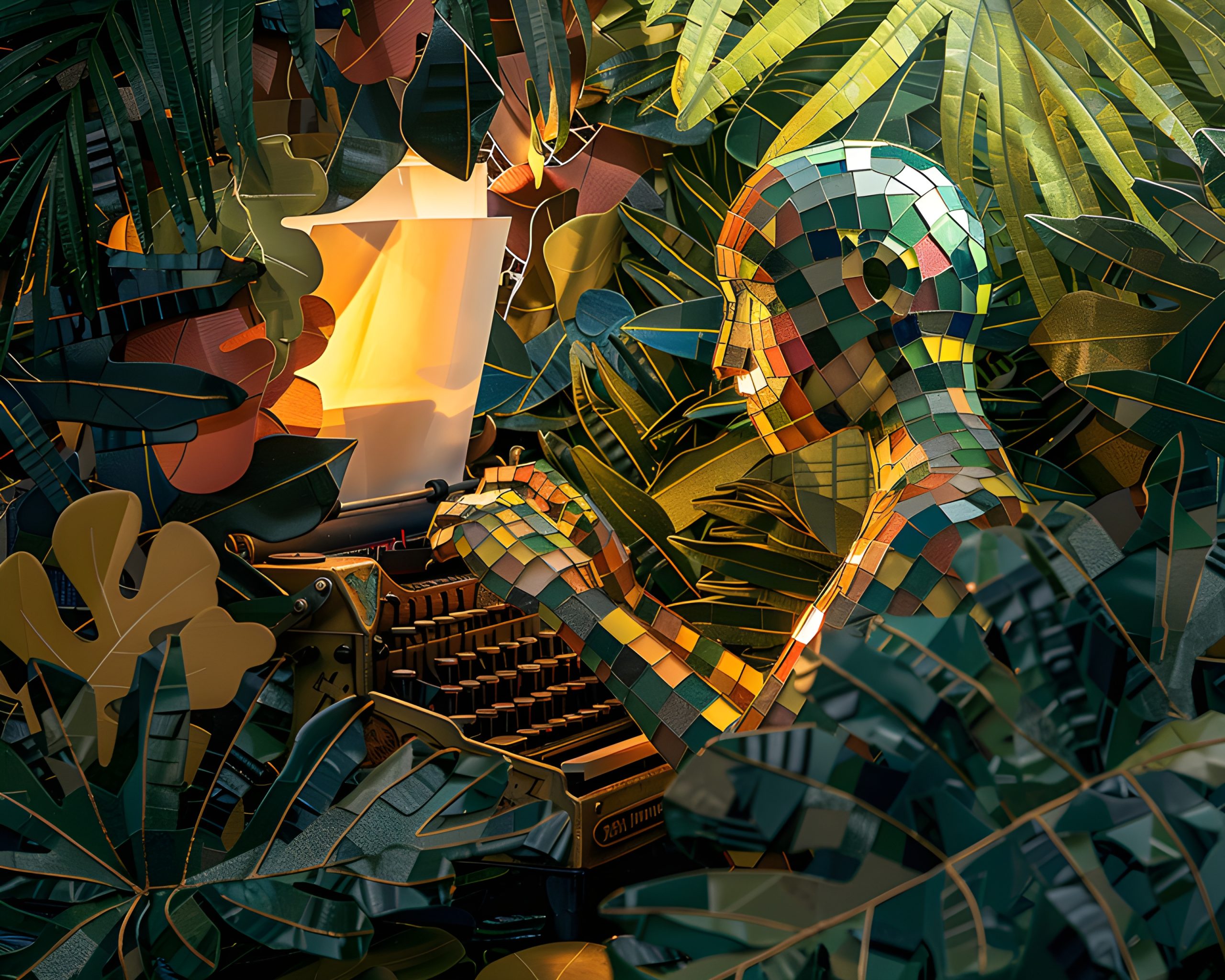Mosaic Muse at the Typewriter
