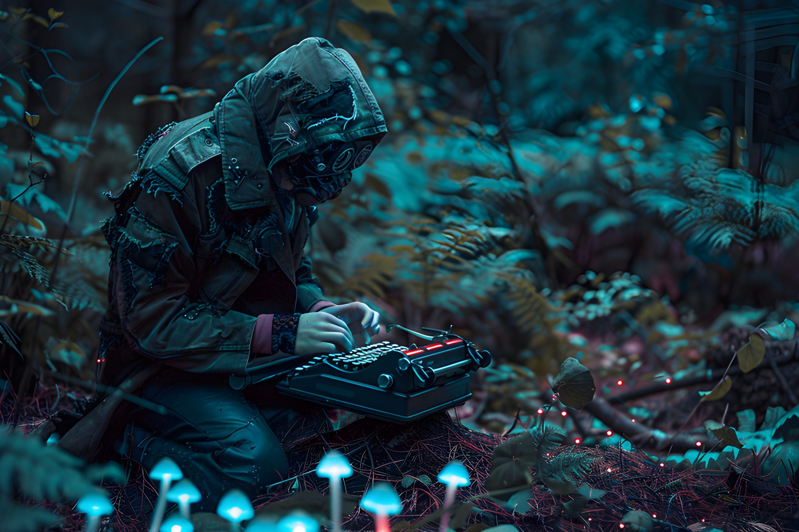 Post-Apocalyptic Typist in Forest