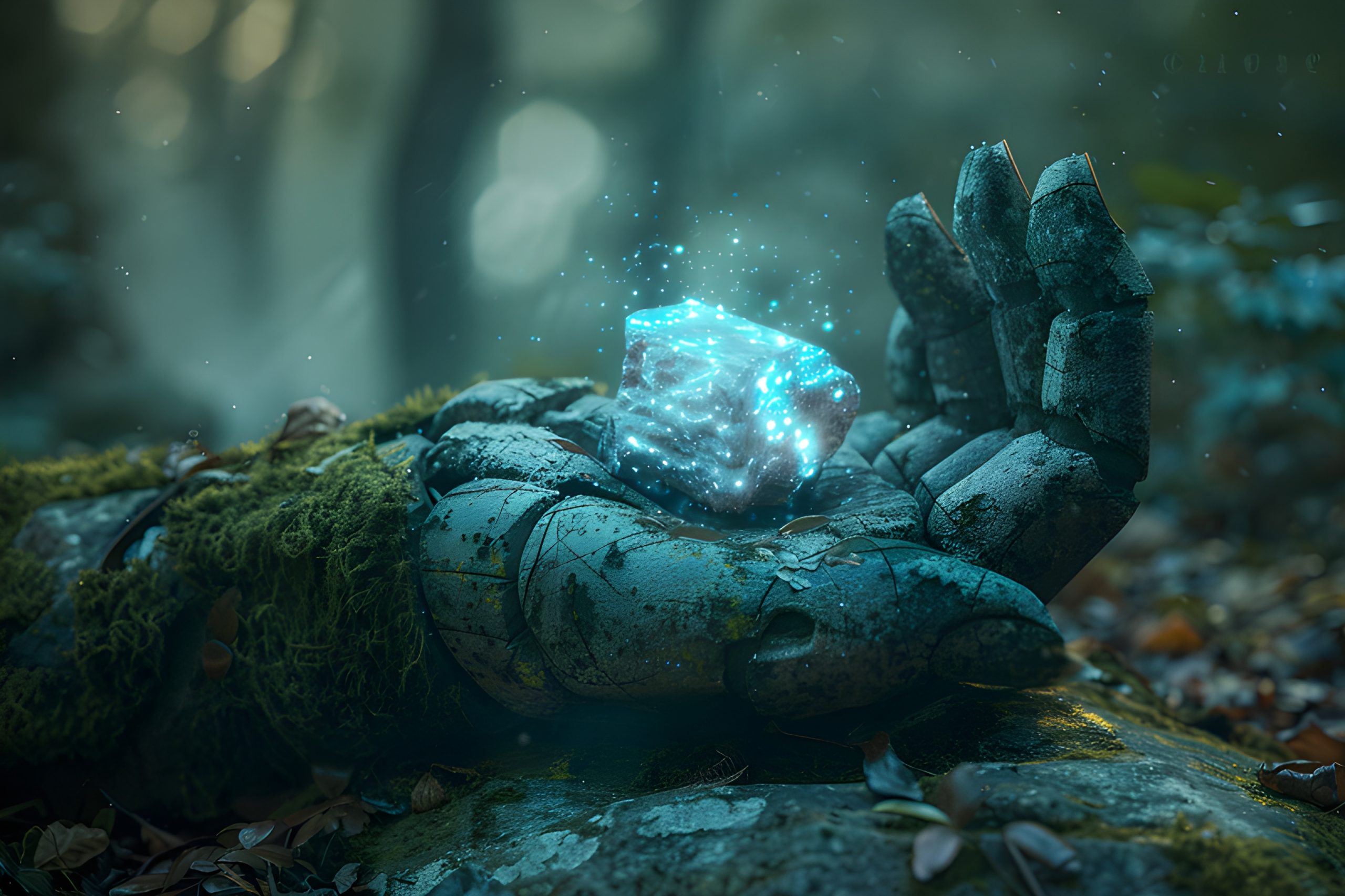 Glowing Crystal in Stone Hand