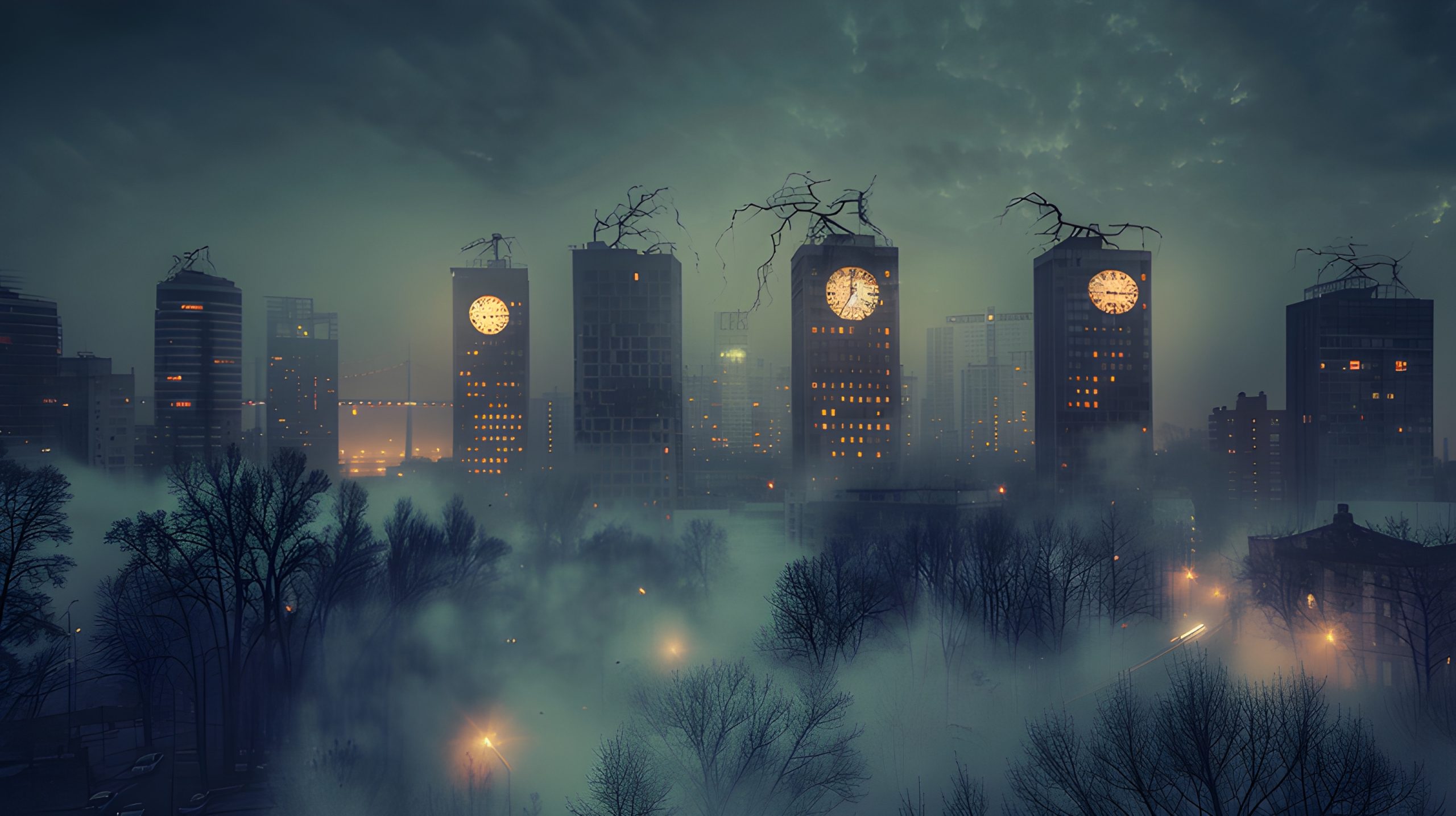 Foggy City Clock Towers
