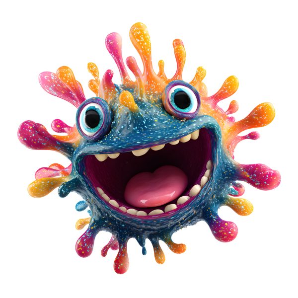 Happy Splatter Monster Rainbow Gooey Grin Joyful Blob Creature