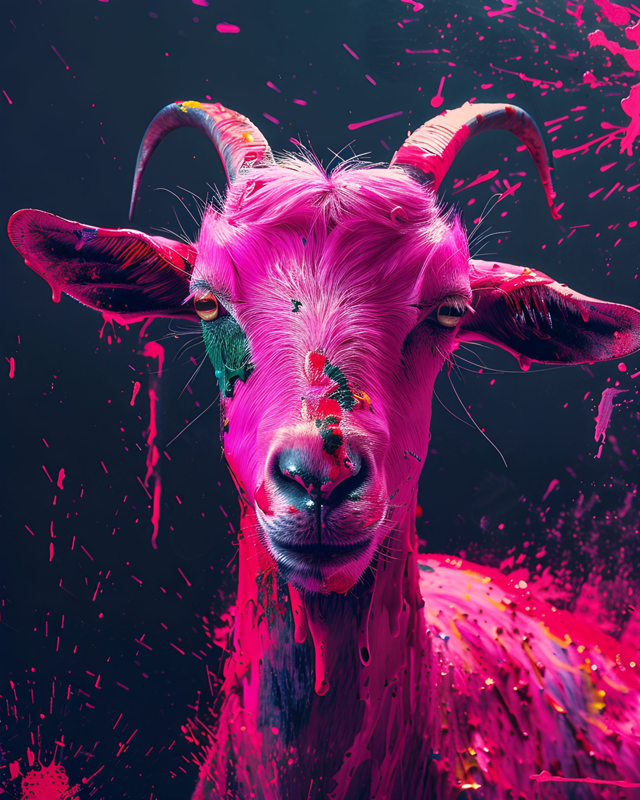 Pink Goat in Paint Splash