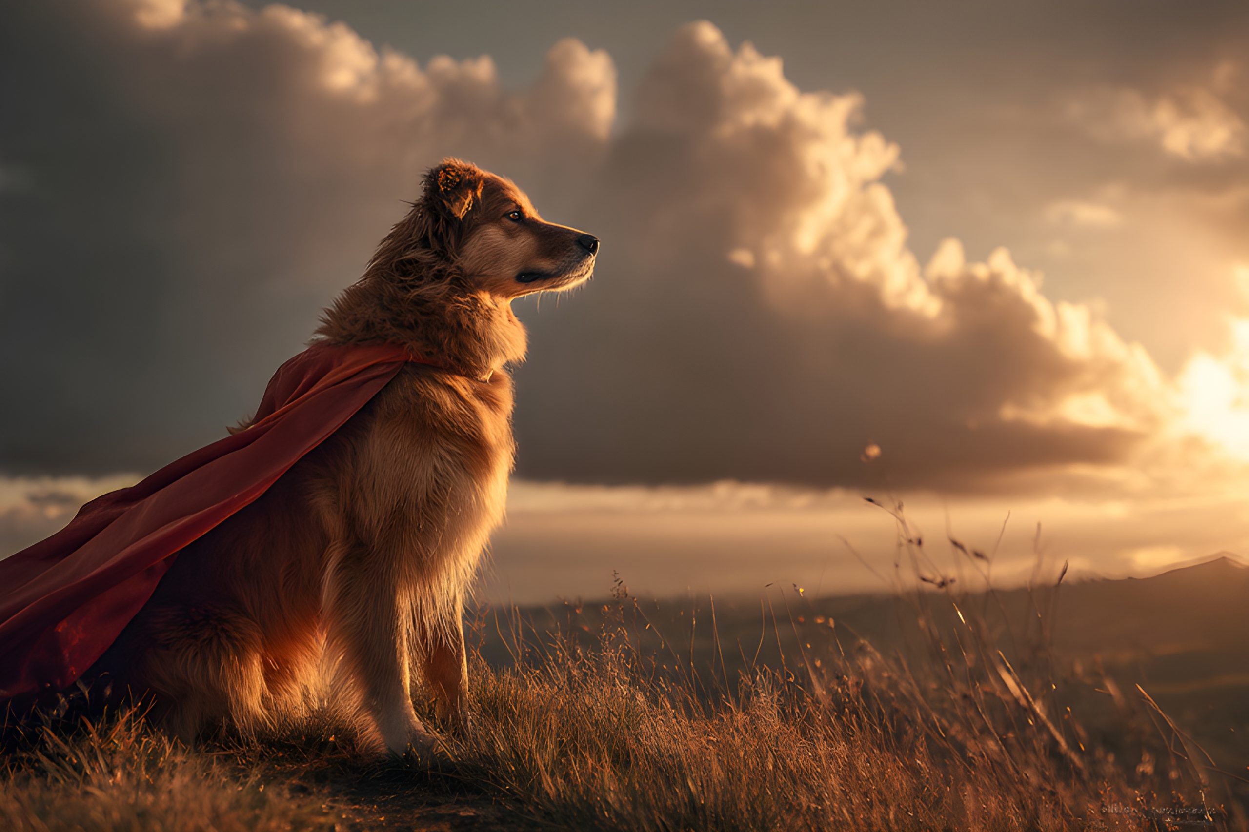 Golden Retriever Superhero Sunset