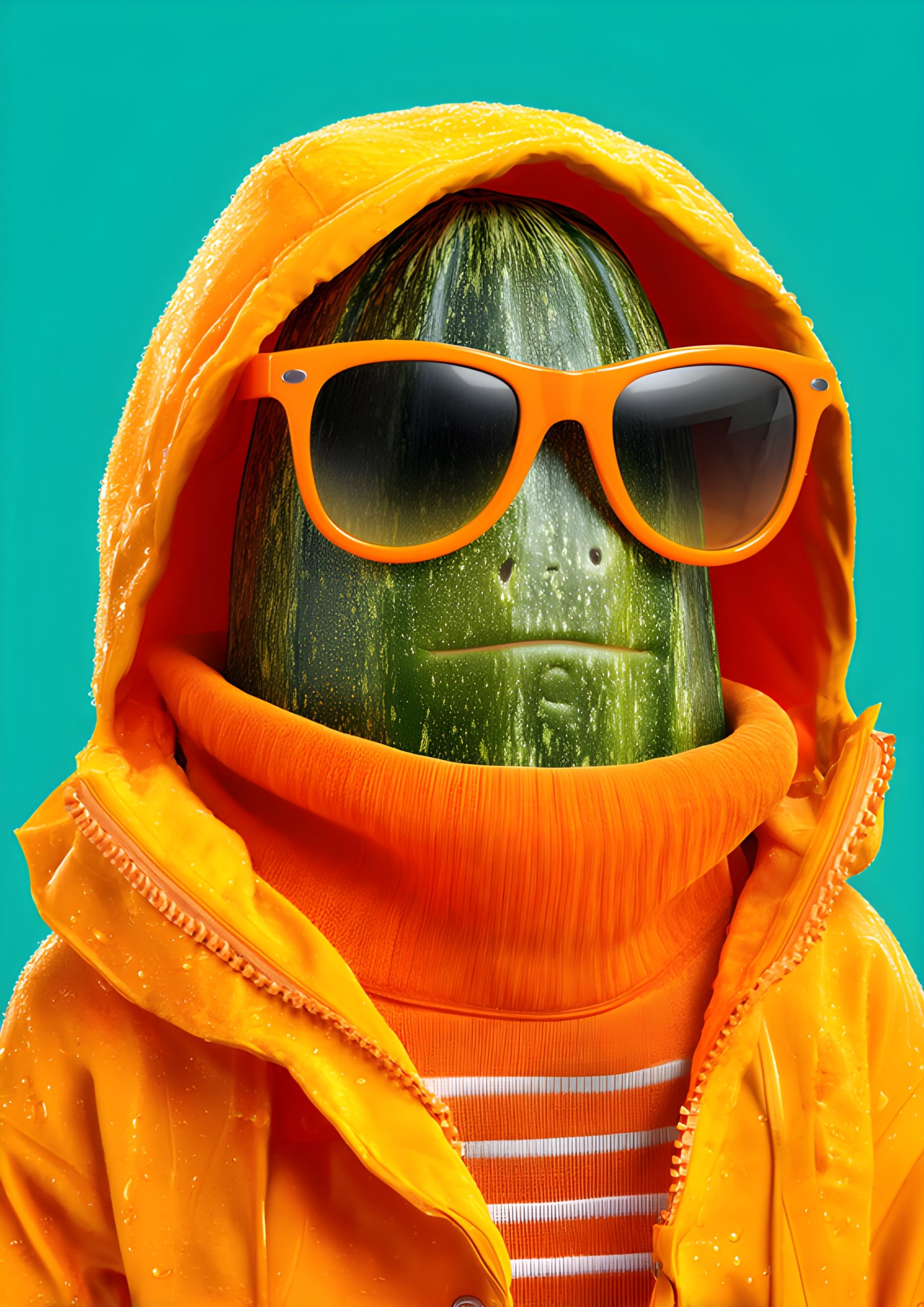 Zucchini in a raincoat and shades