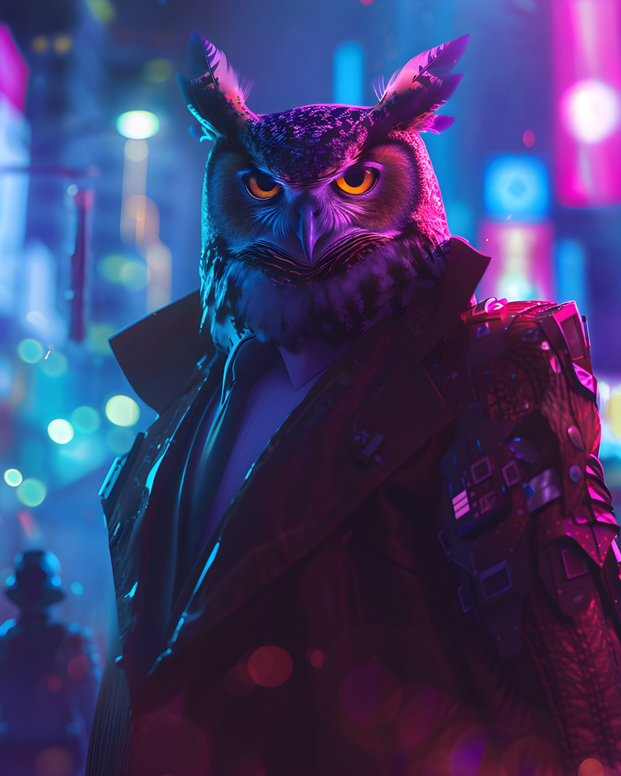 Cyberpunk Owl in Neon City