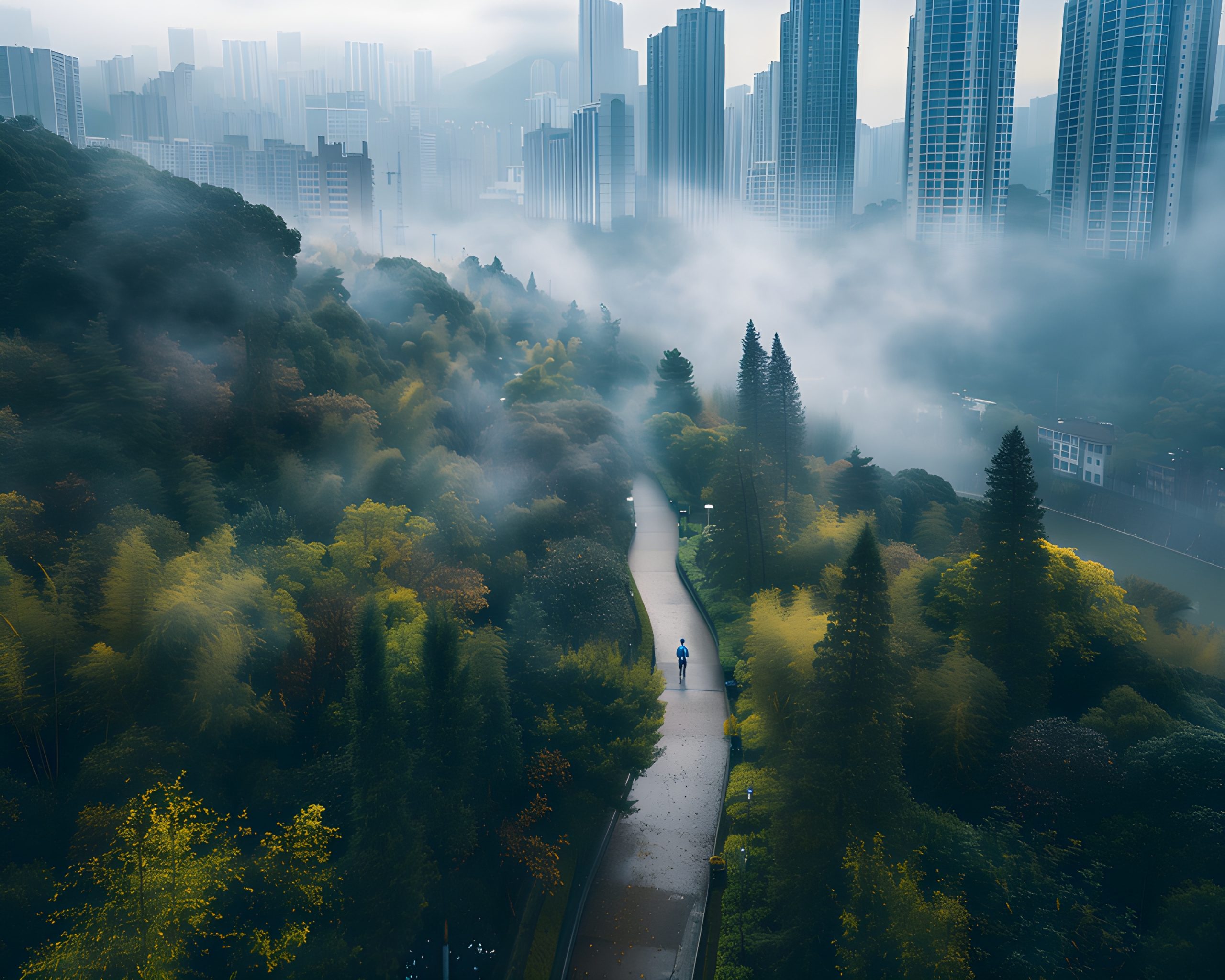 Urban Oasis: Foggy City Path