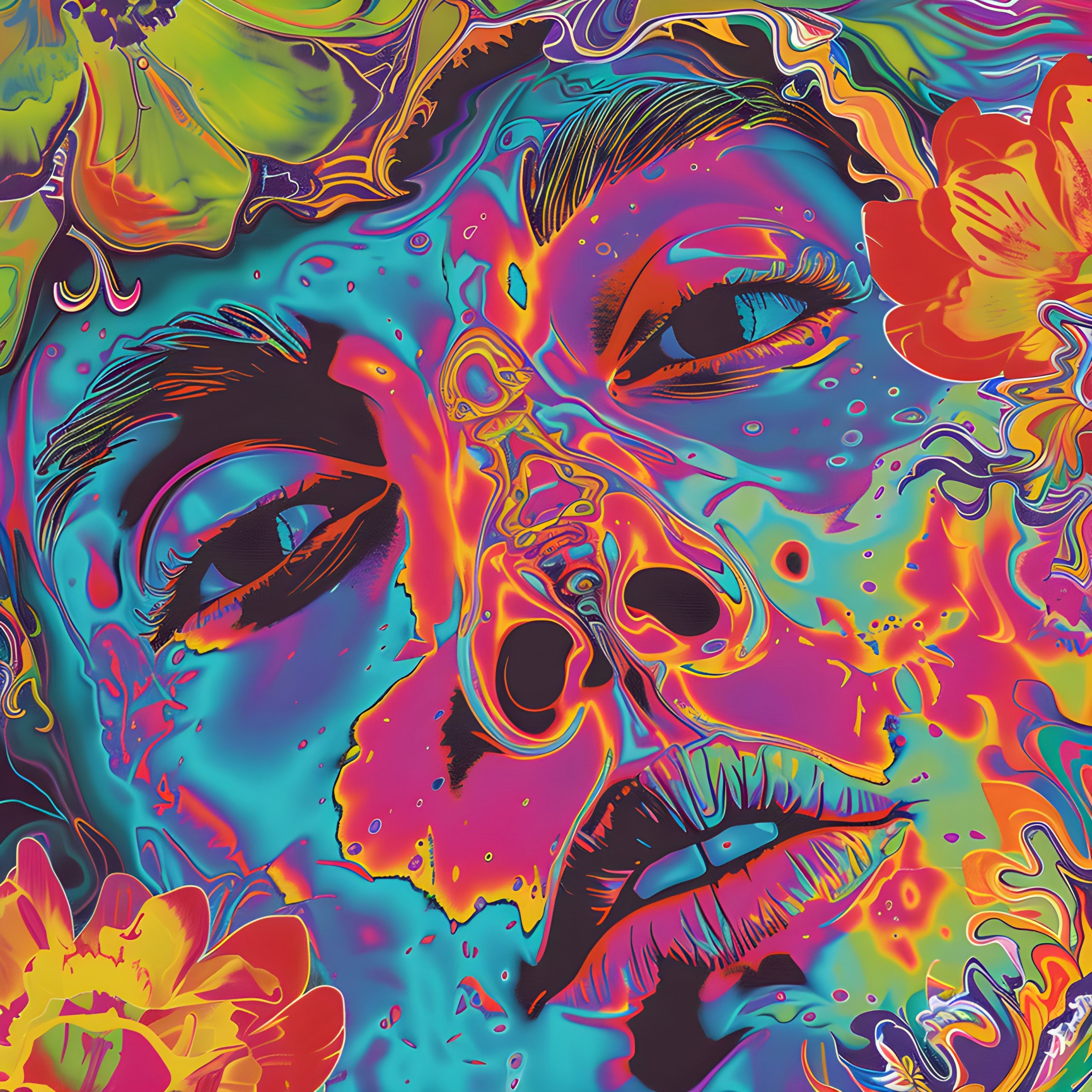 Psychedelic Floral Face Portrait