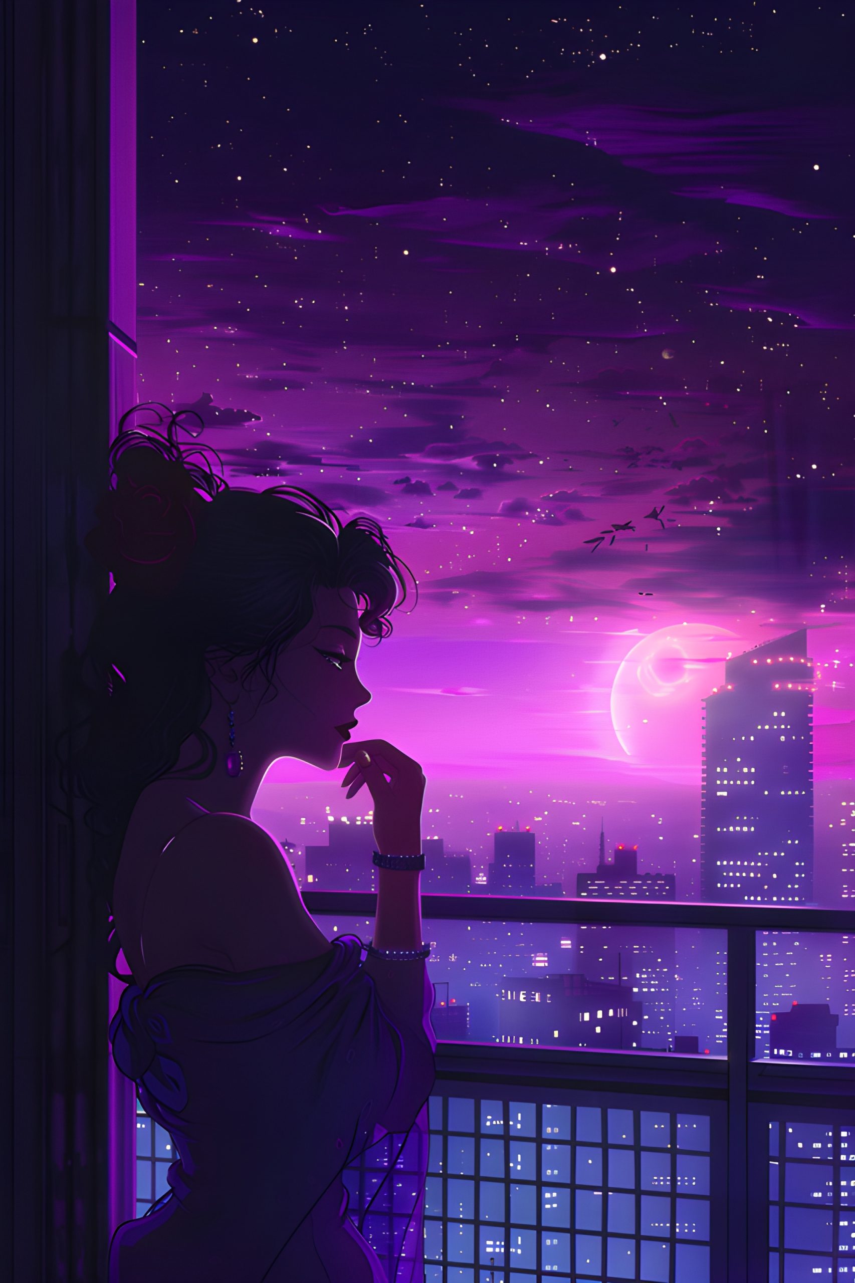 Purple Night City Silhouette