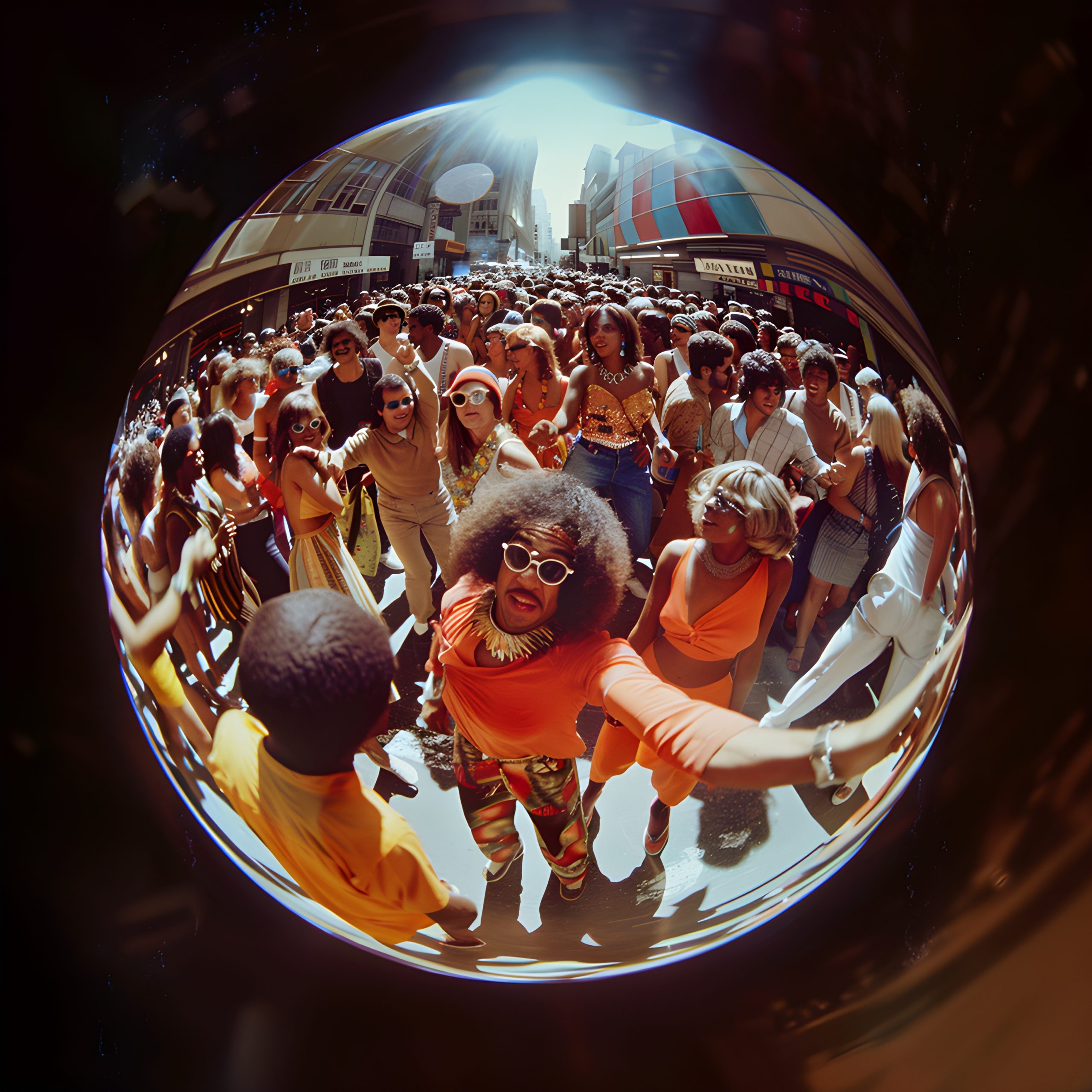 70s Street Scene Fisheye View