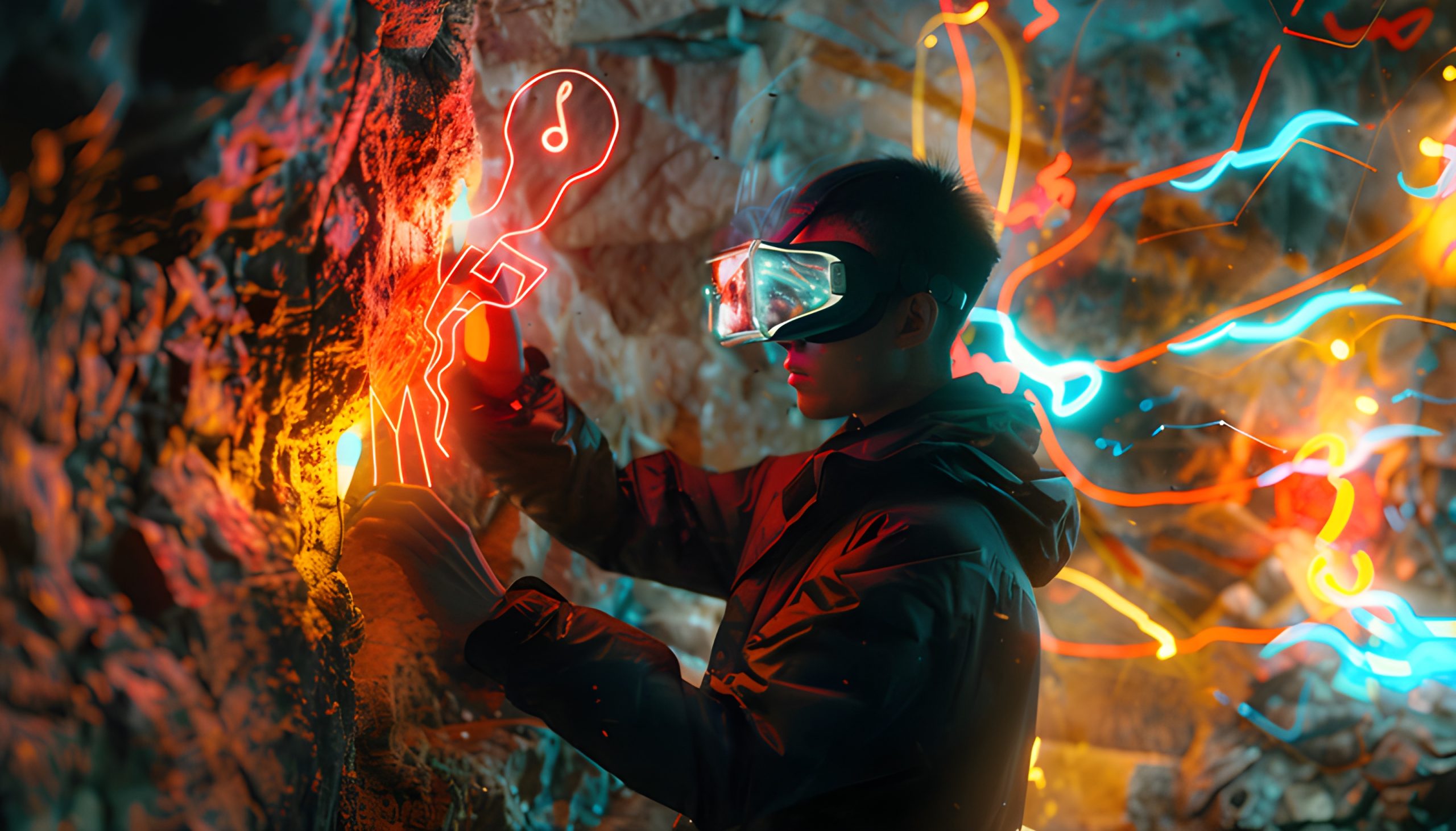 VR Cave Exploration: Neon Trails