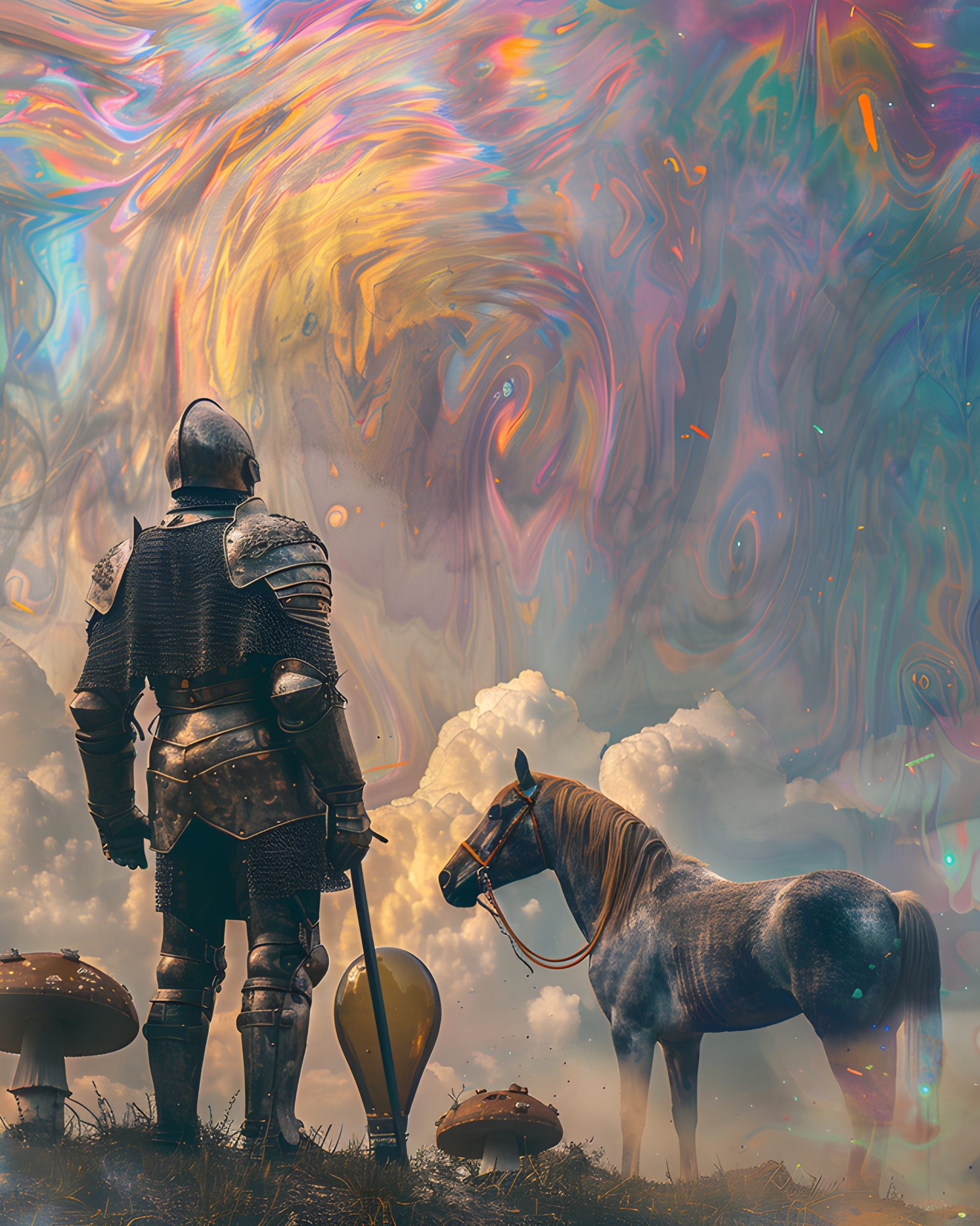 Knight, Horse, and Psychedelic Sky