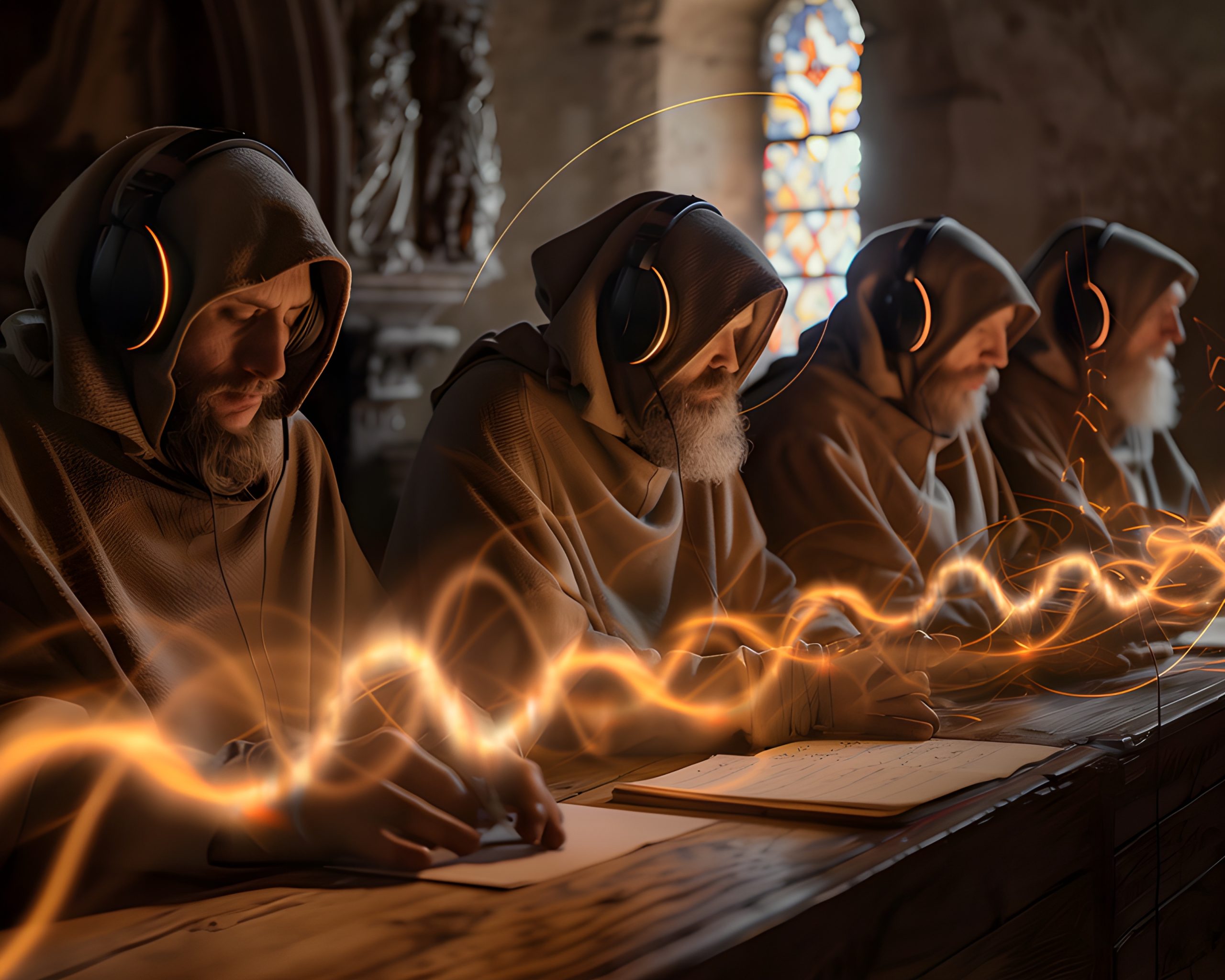 Monks Listening to Music