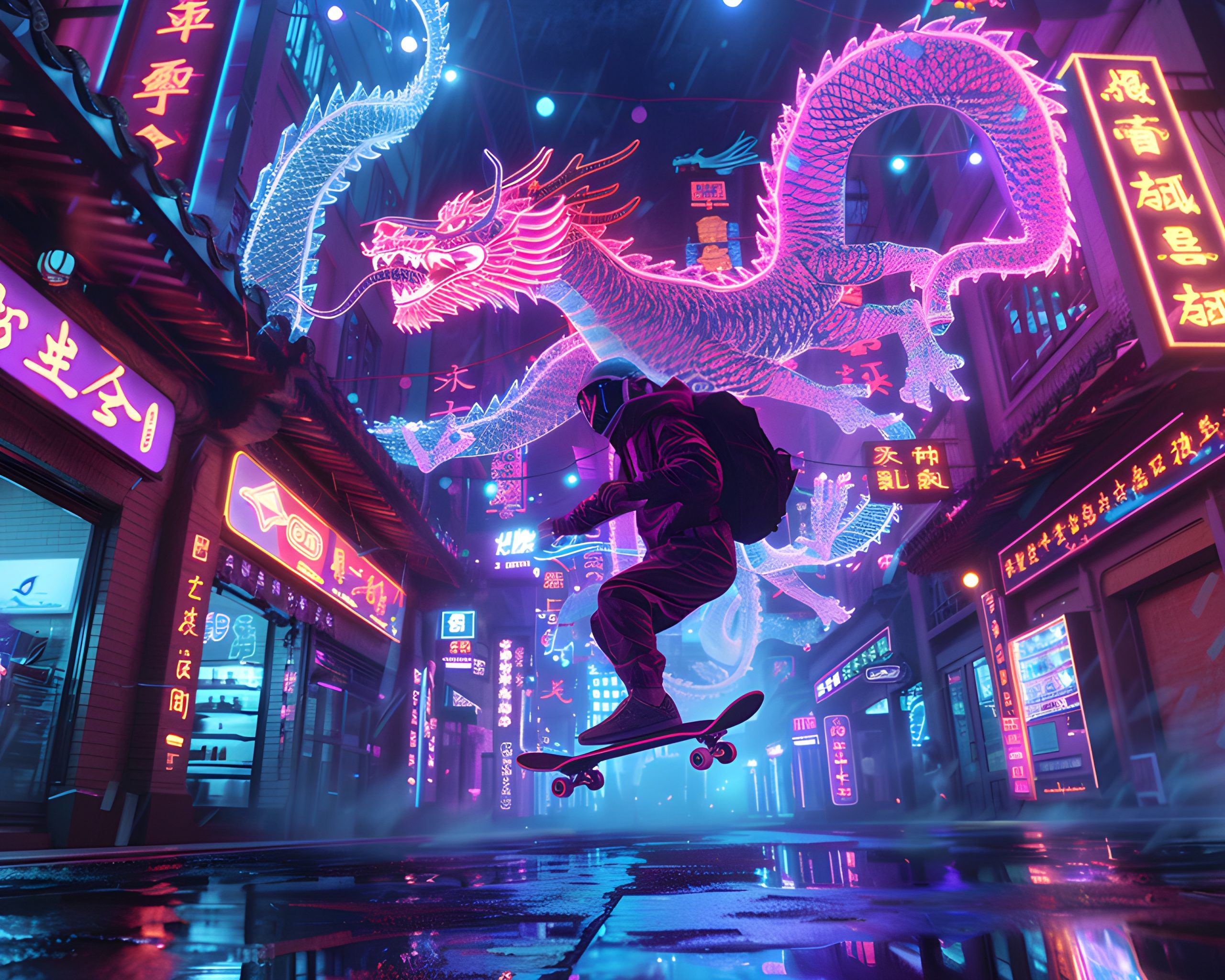 Neon Dragon Skateboard City