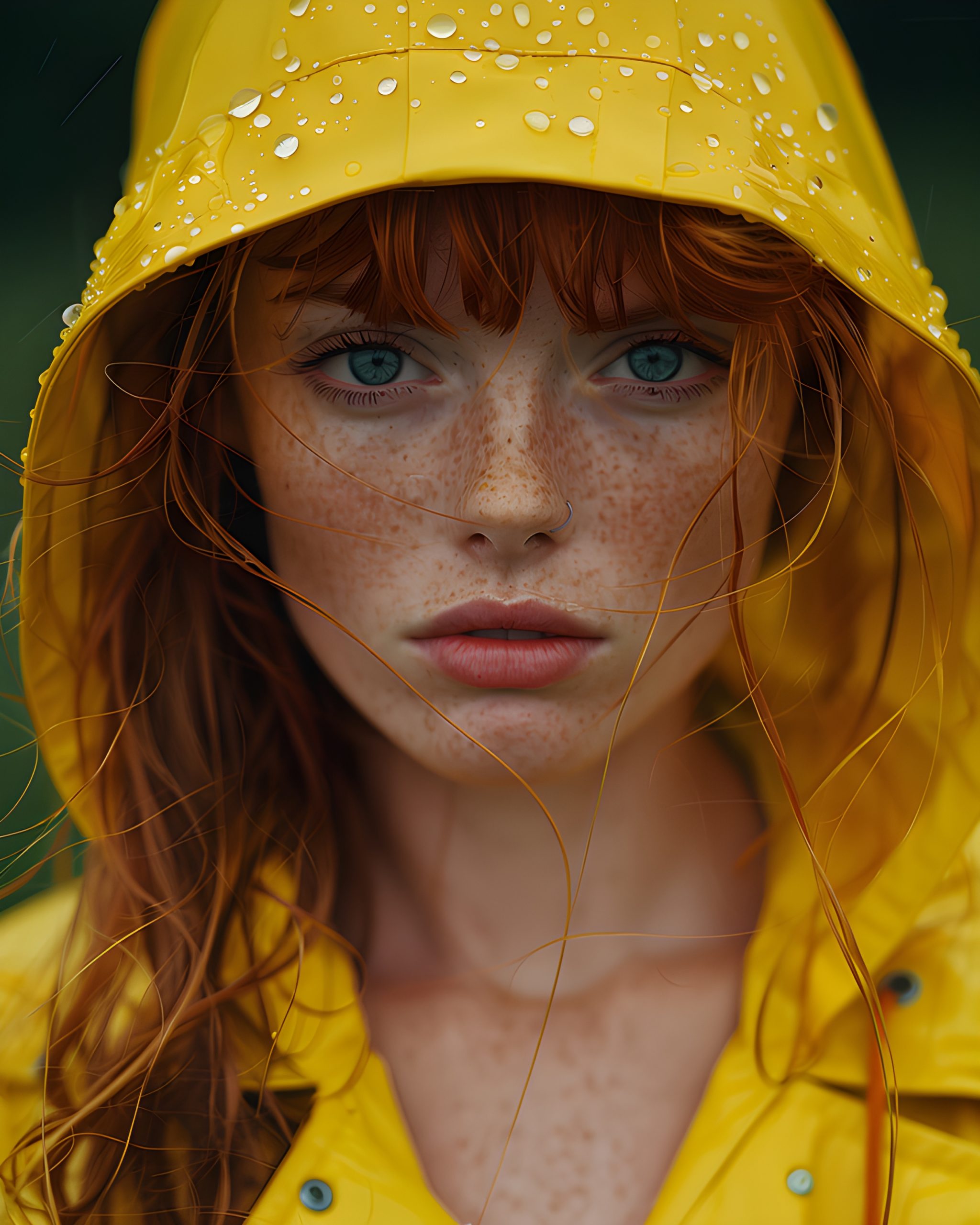 Redhead in Yellow Raincoat