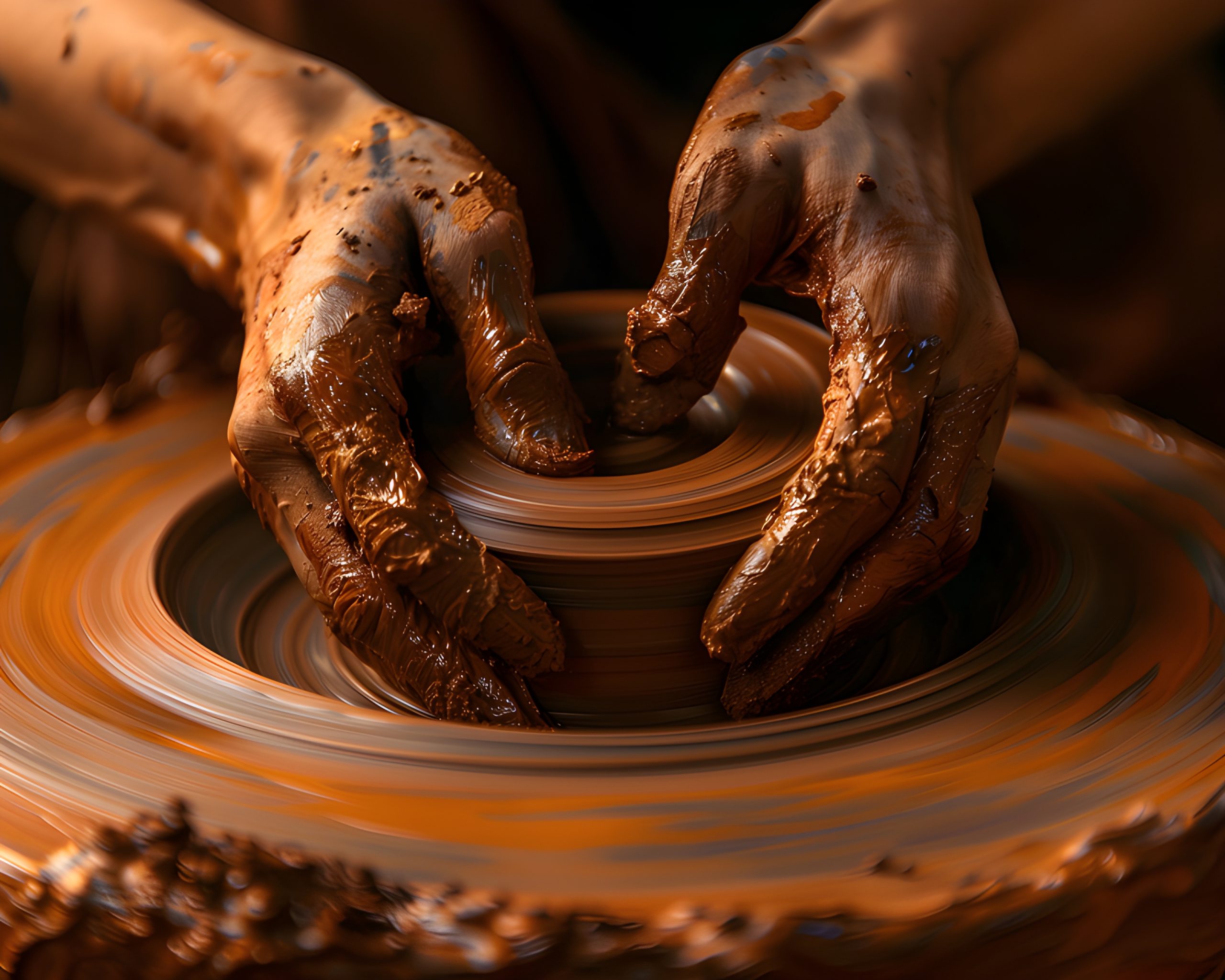 Hands Shaping Clay on Potter’s Wheel