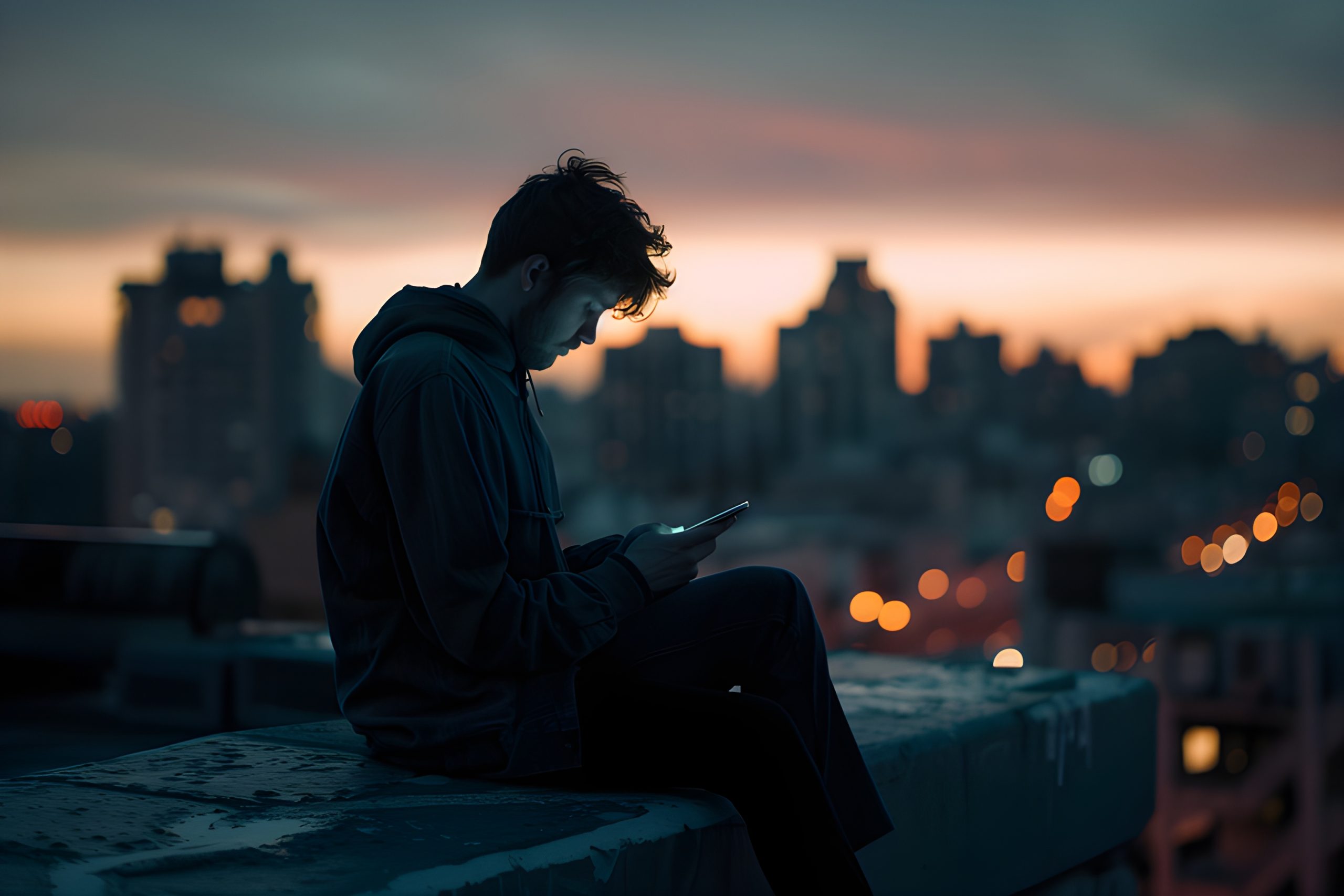 Cityscape Solitude: Phone Glow