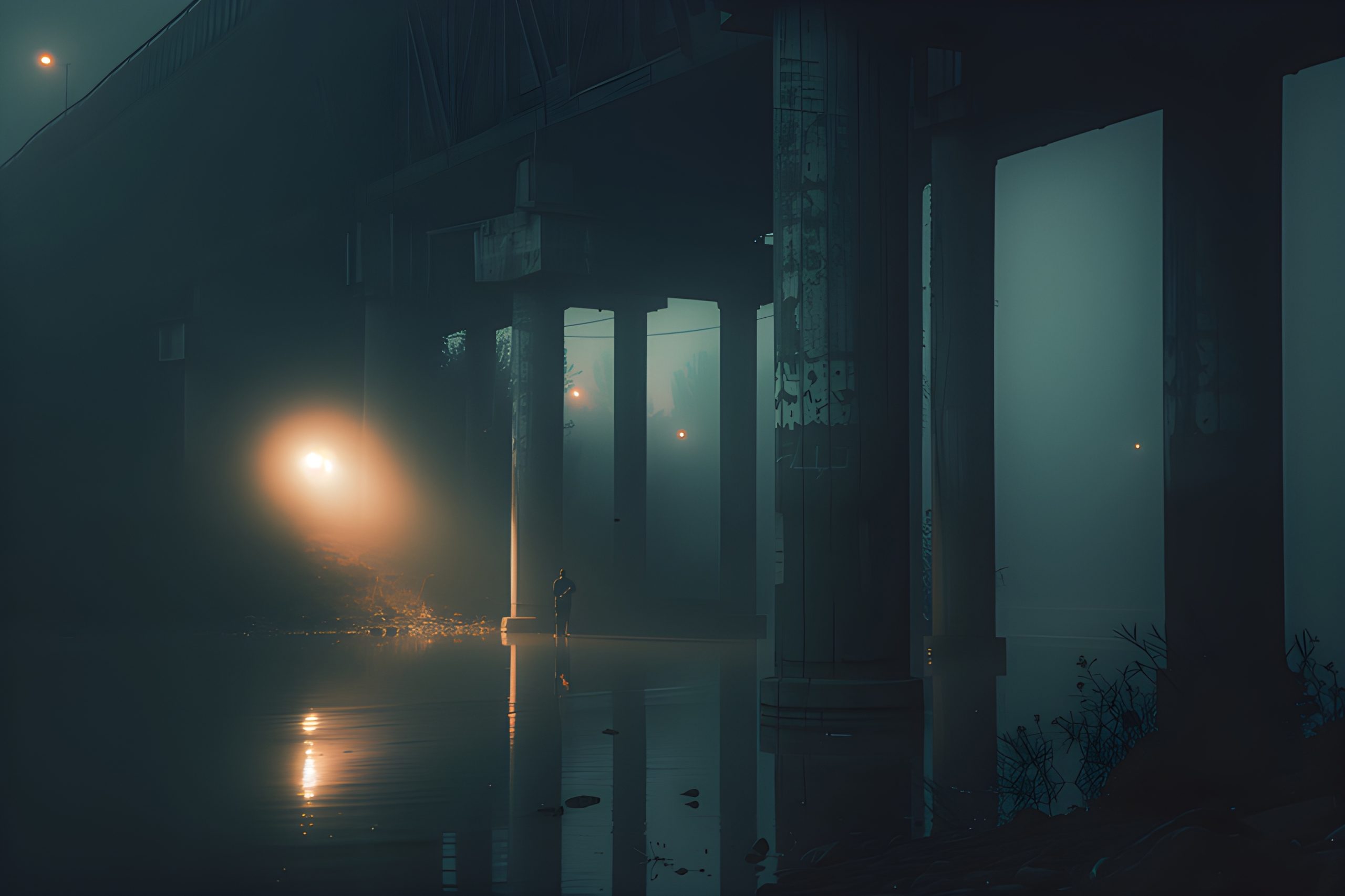 Foggy Bridge, Lone Figure
