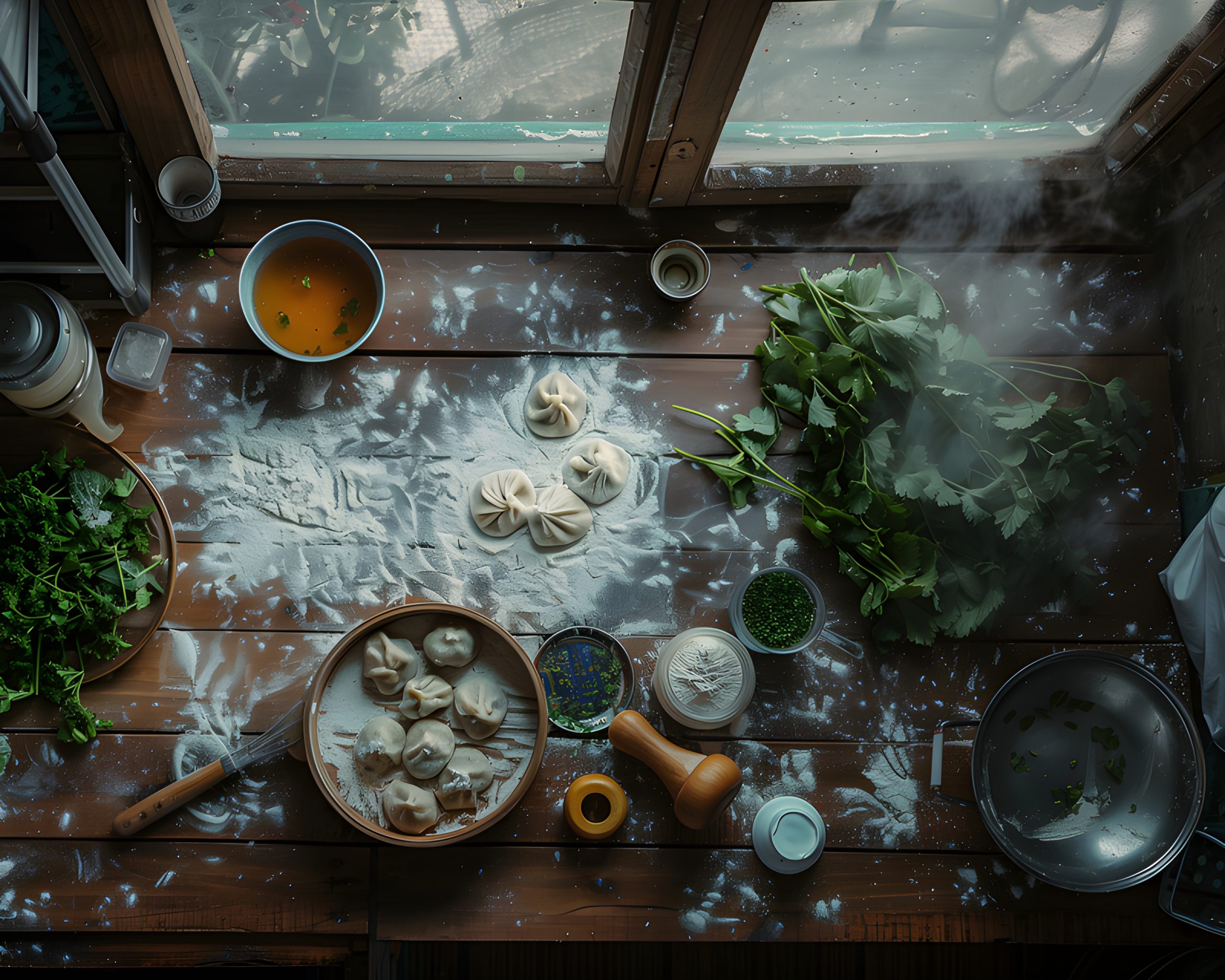 Dumpling Making Messy Kitchen Table