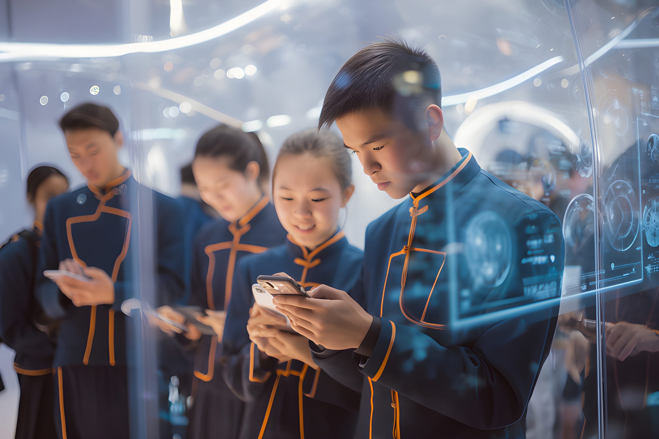 Young People Using Technology in Futuristic Setting