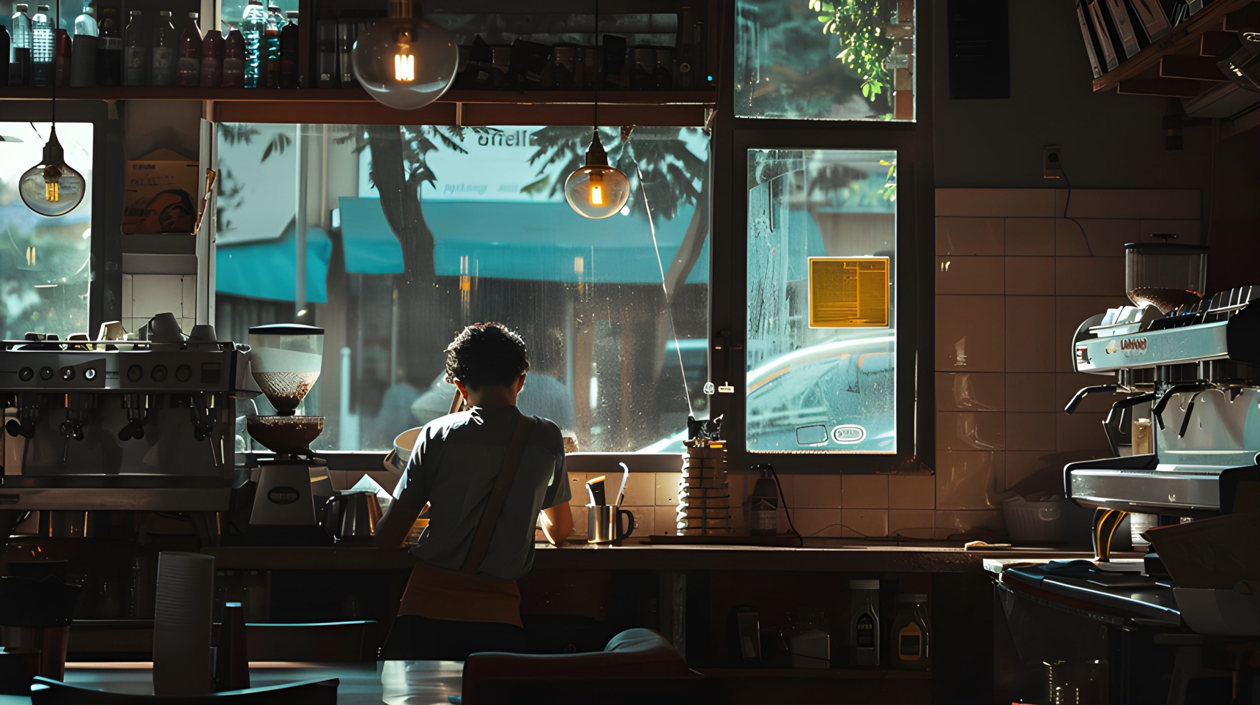 Barista at Sunny Cafe Window