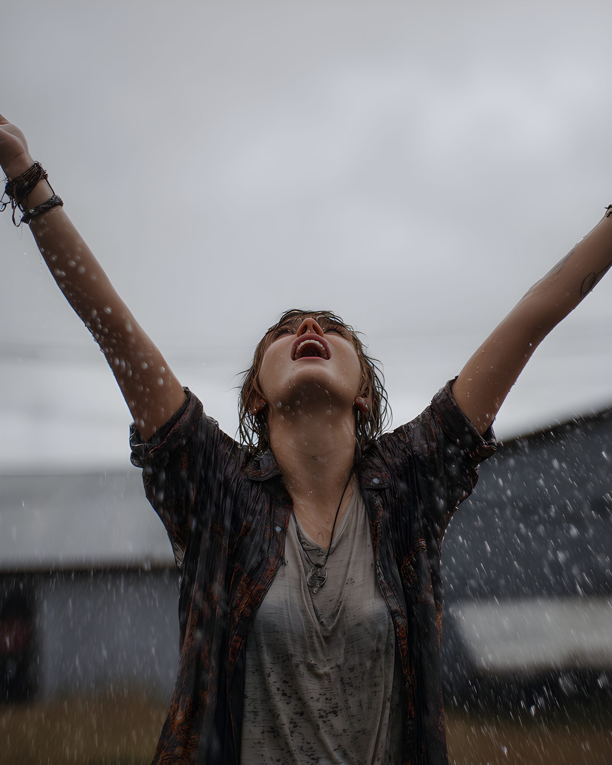 Rain Embrace: A Woman’s Joy