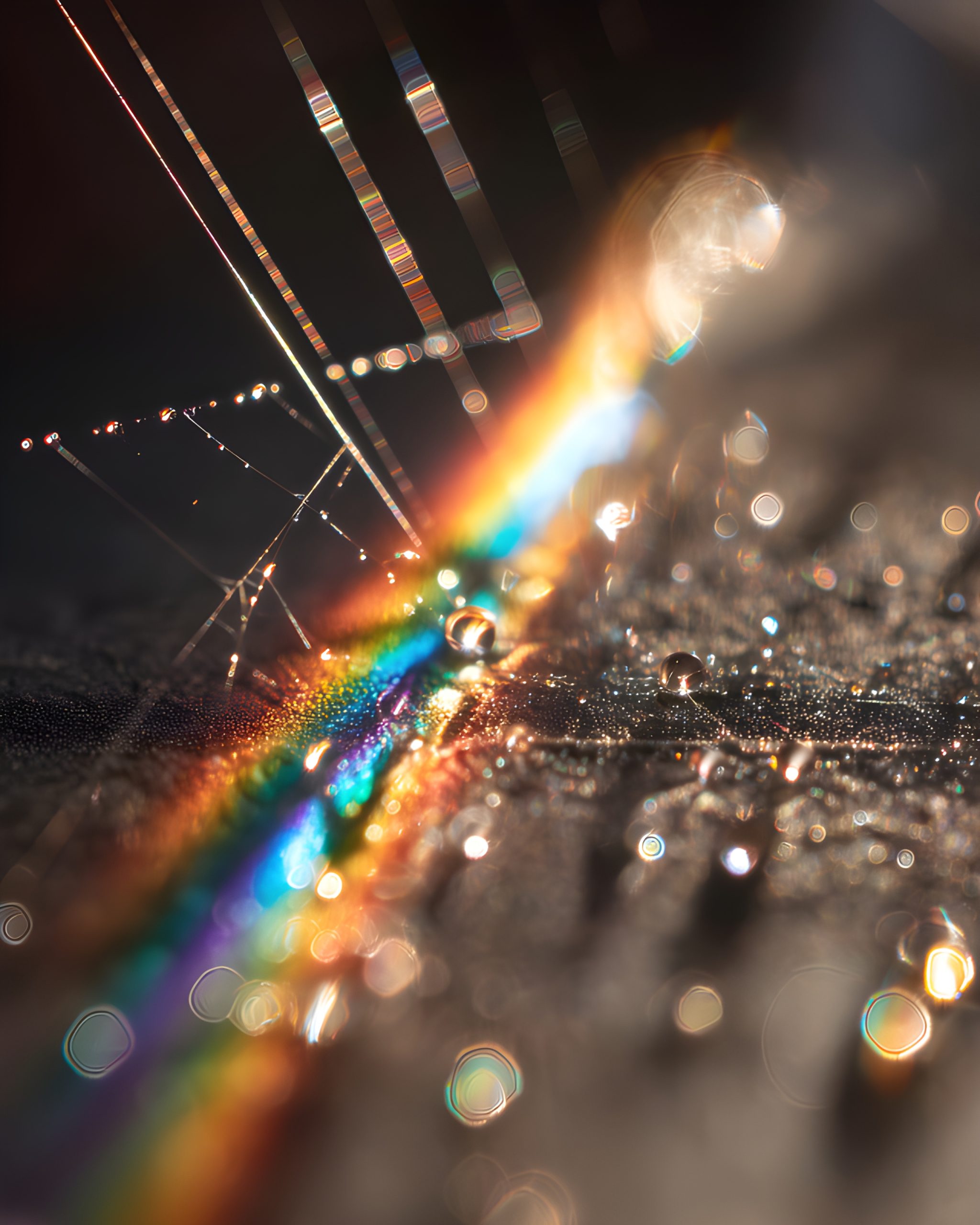 Rainbow Dewdrop Web Microphotography