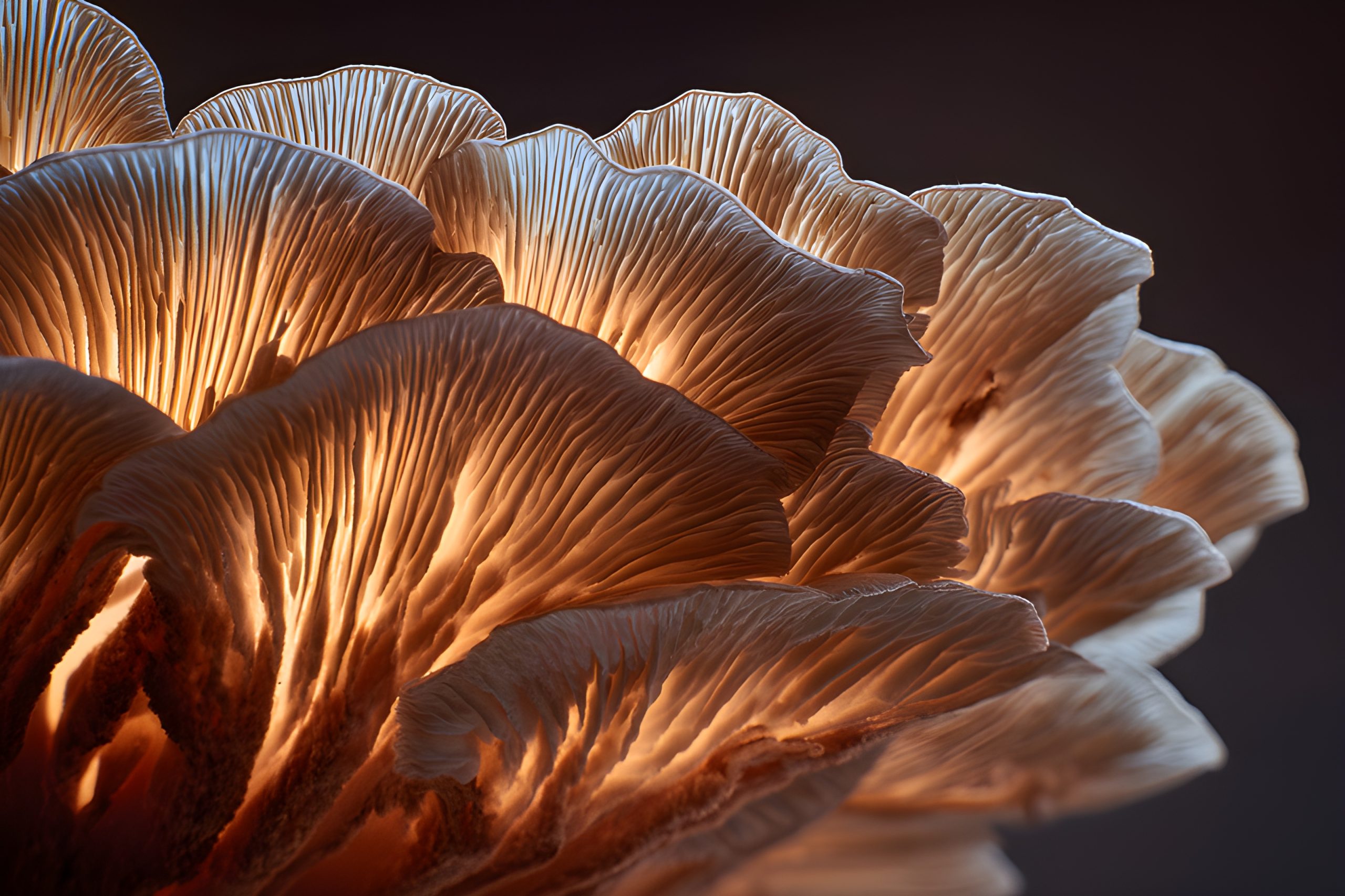 Illuminated Oyster Mushroom Cluster