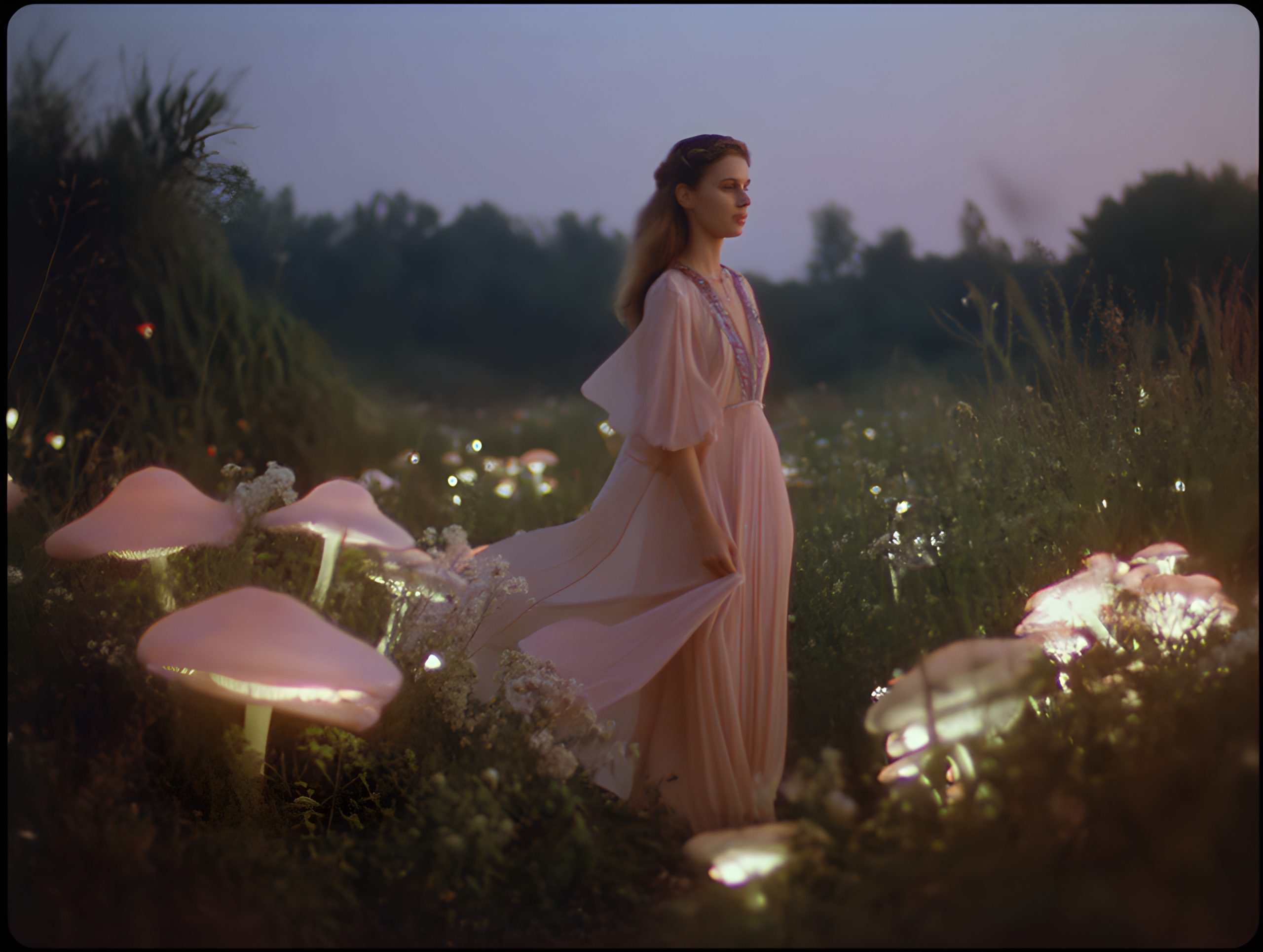 Glowing Mushrooms & Pink Dress Dream