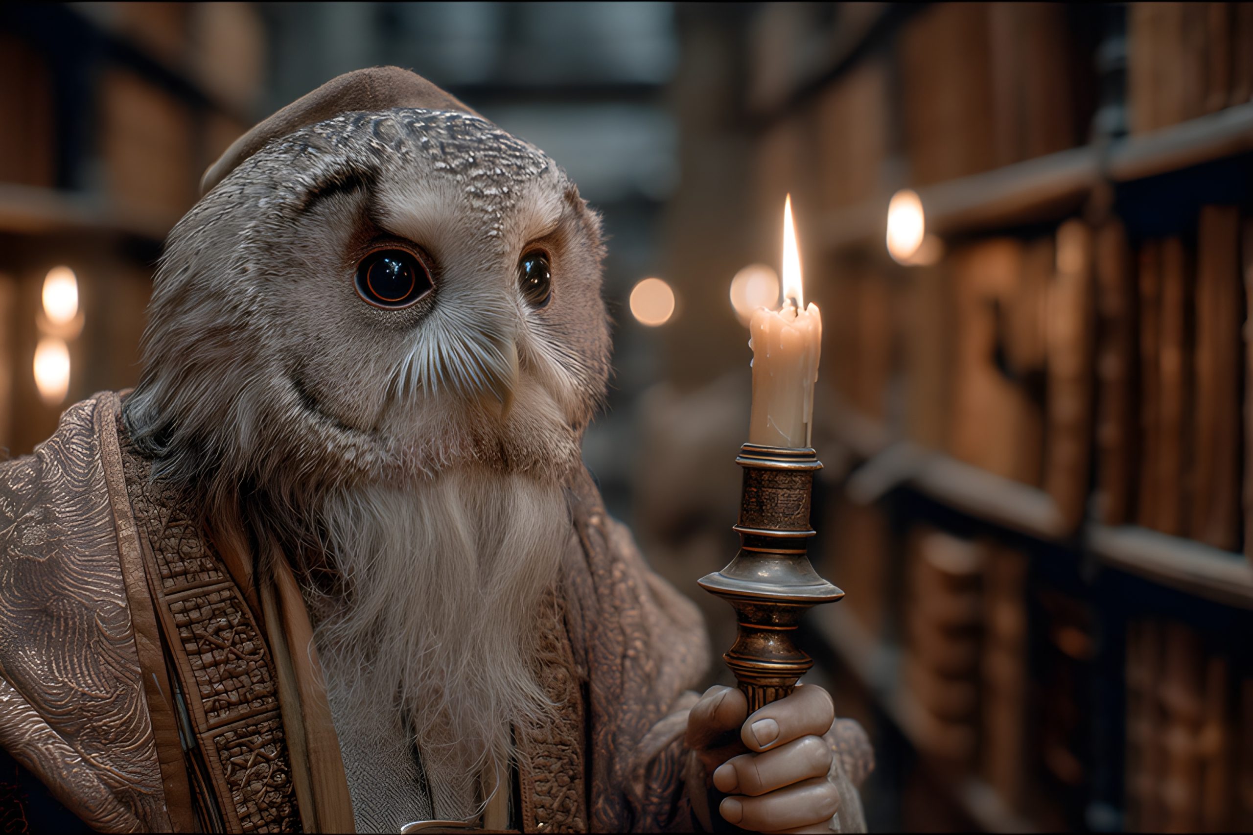 Owl Scholar in the Library