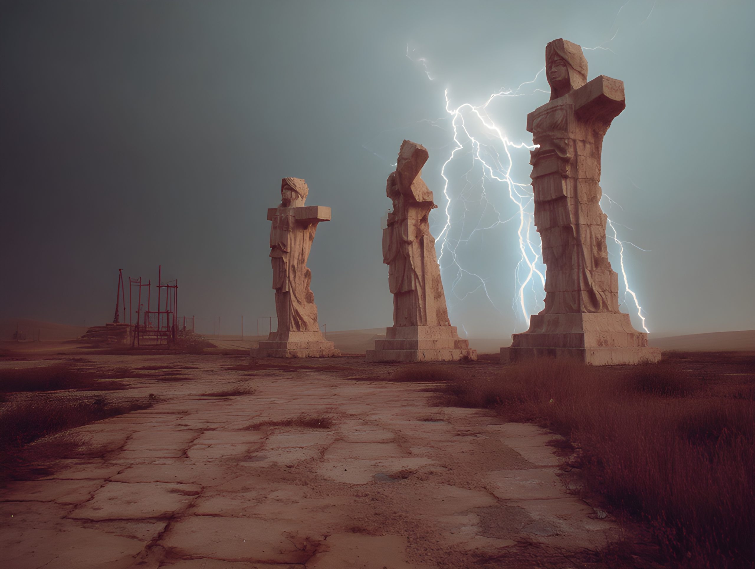 Stormy Desert Statues