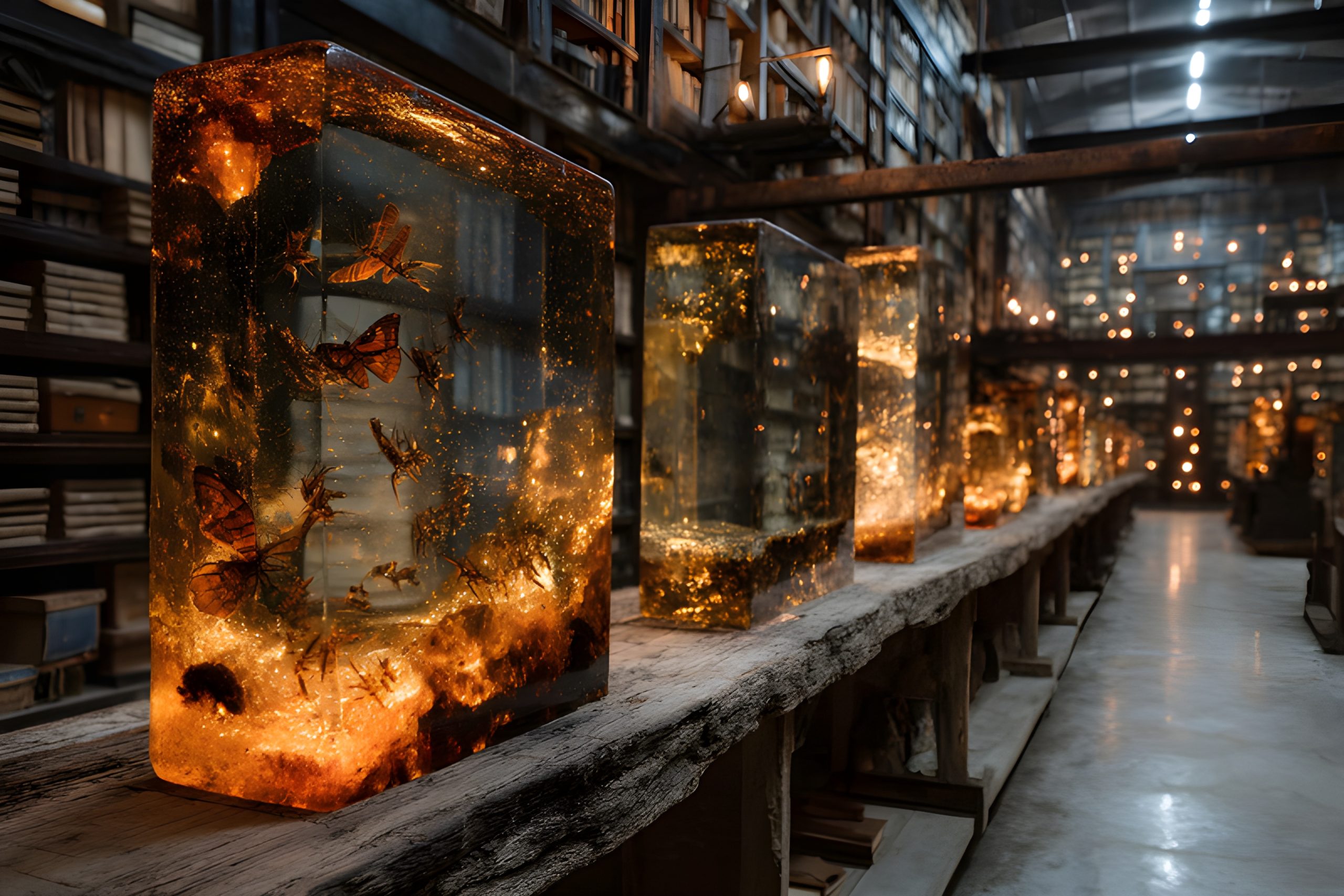 Illuminated Insect Resin Art Installation